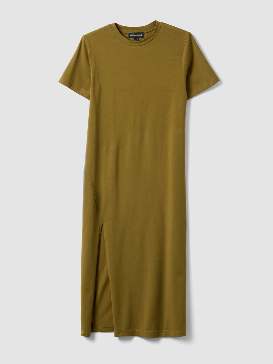 Green midi dress in stretch cotton with side slit_0