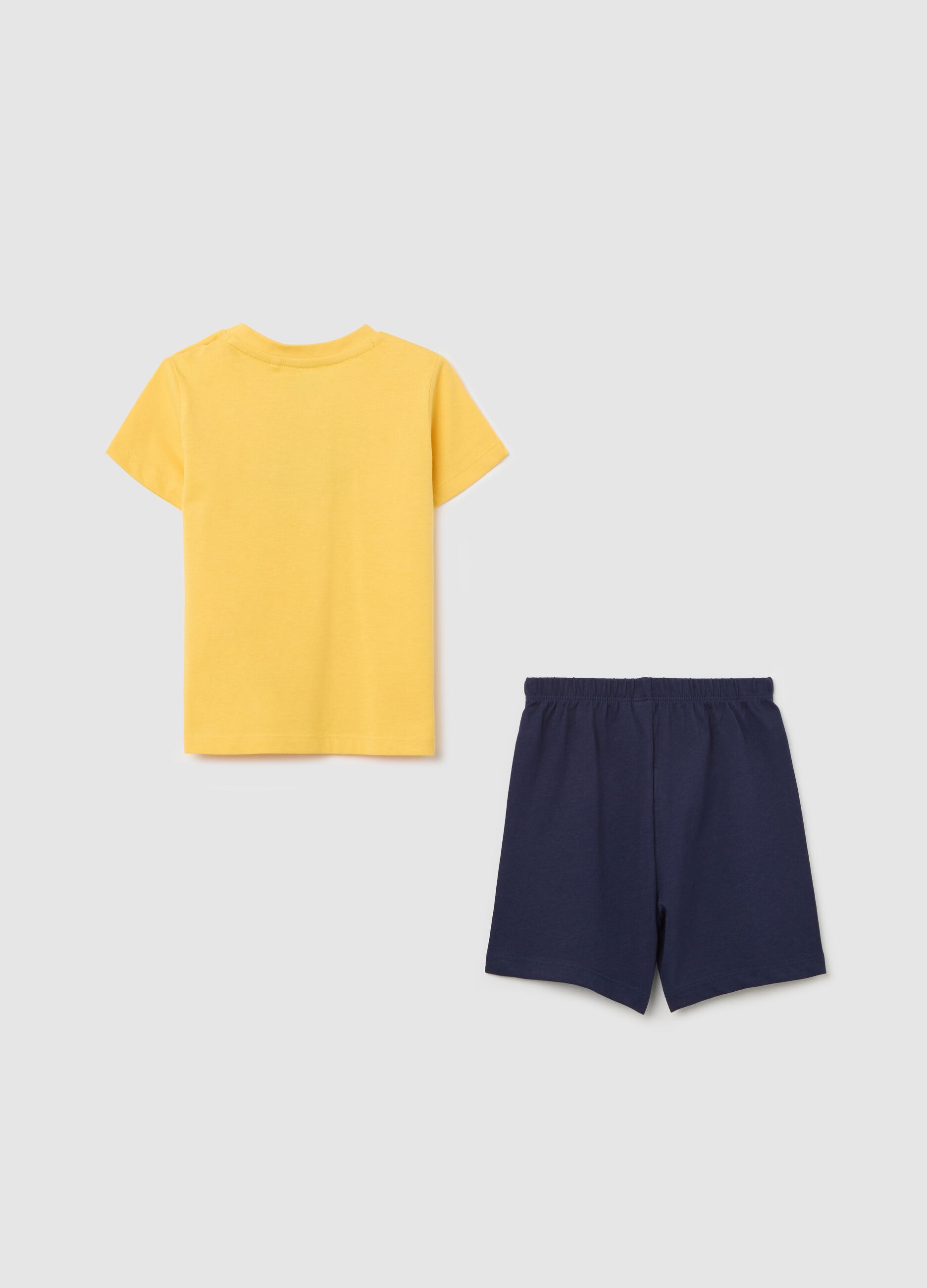 Pigiama giallo e blu in cotone con stampa 