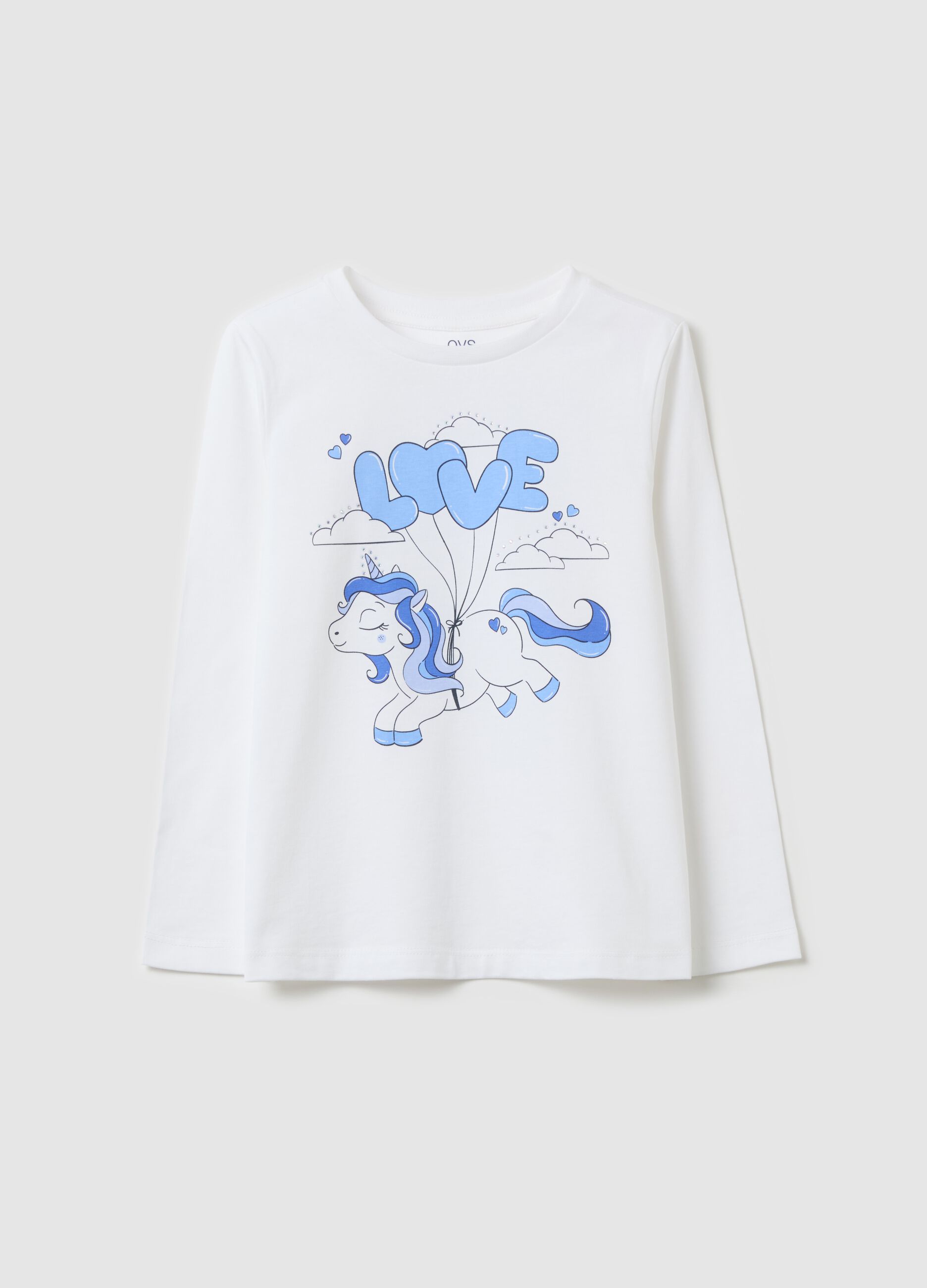 Cotton T-shirt with print and long sleeves