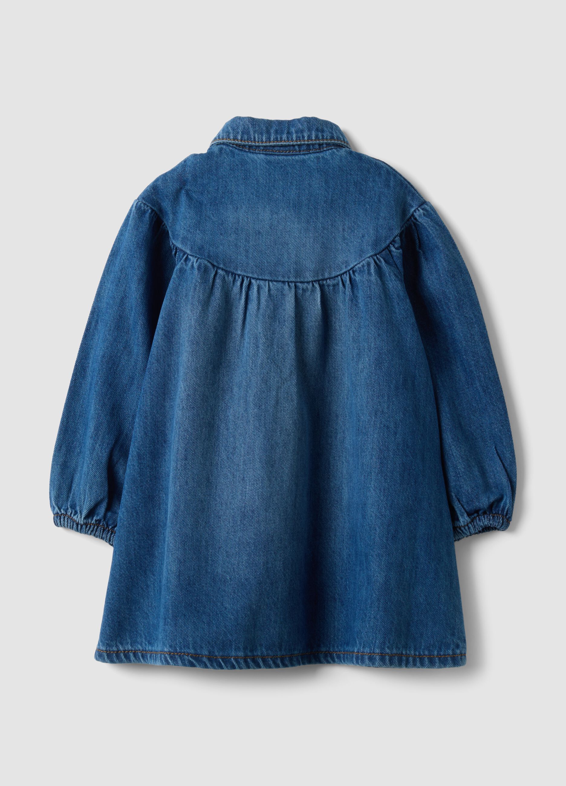 Abito denim blu in misto cotone e viscosa a girocollo per bimba