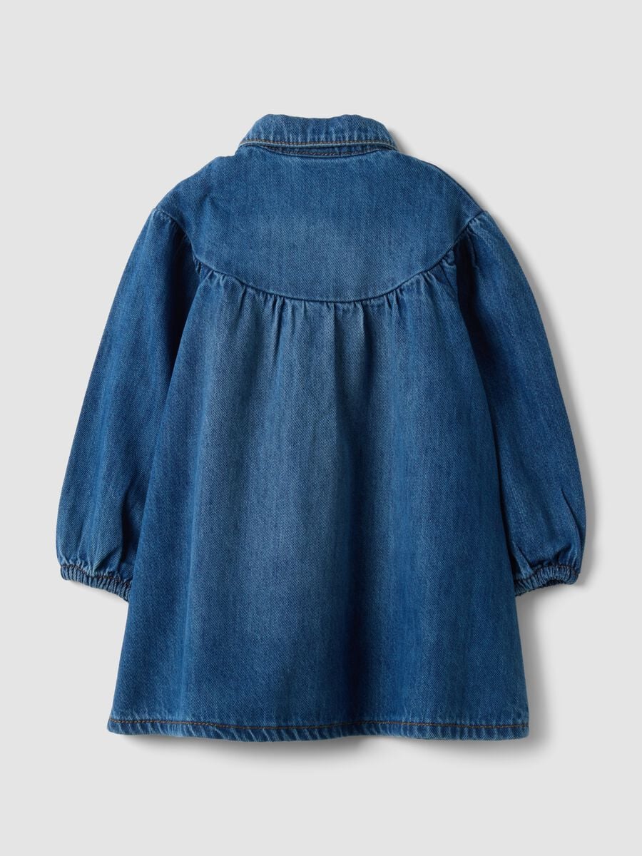 Abito denim blu in misto cotone e viscosa a girocollo per bimba_1
