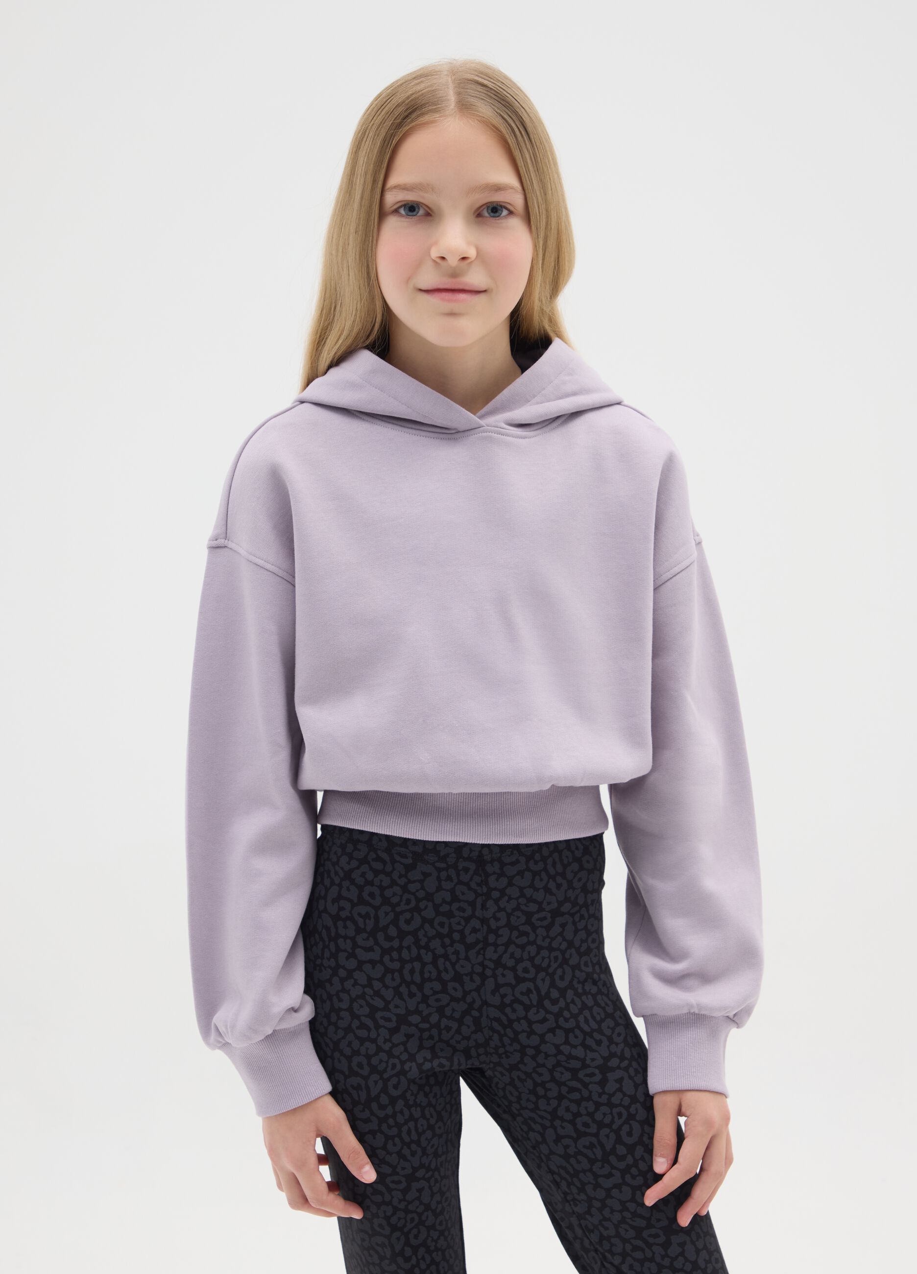 Girls' purple cotton hoodie with regular fit