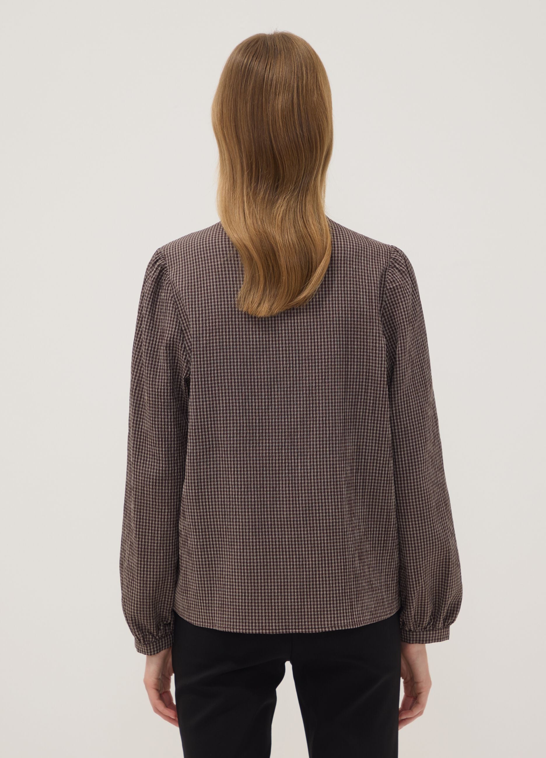 Brown stretch viscose shirt with Mandarin collar
