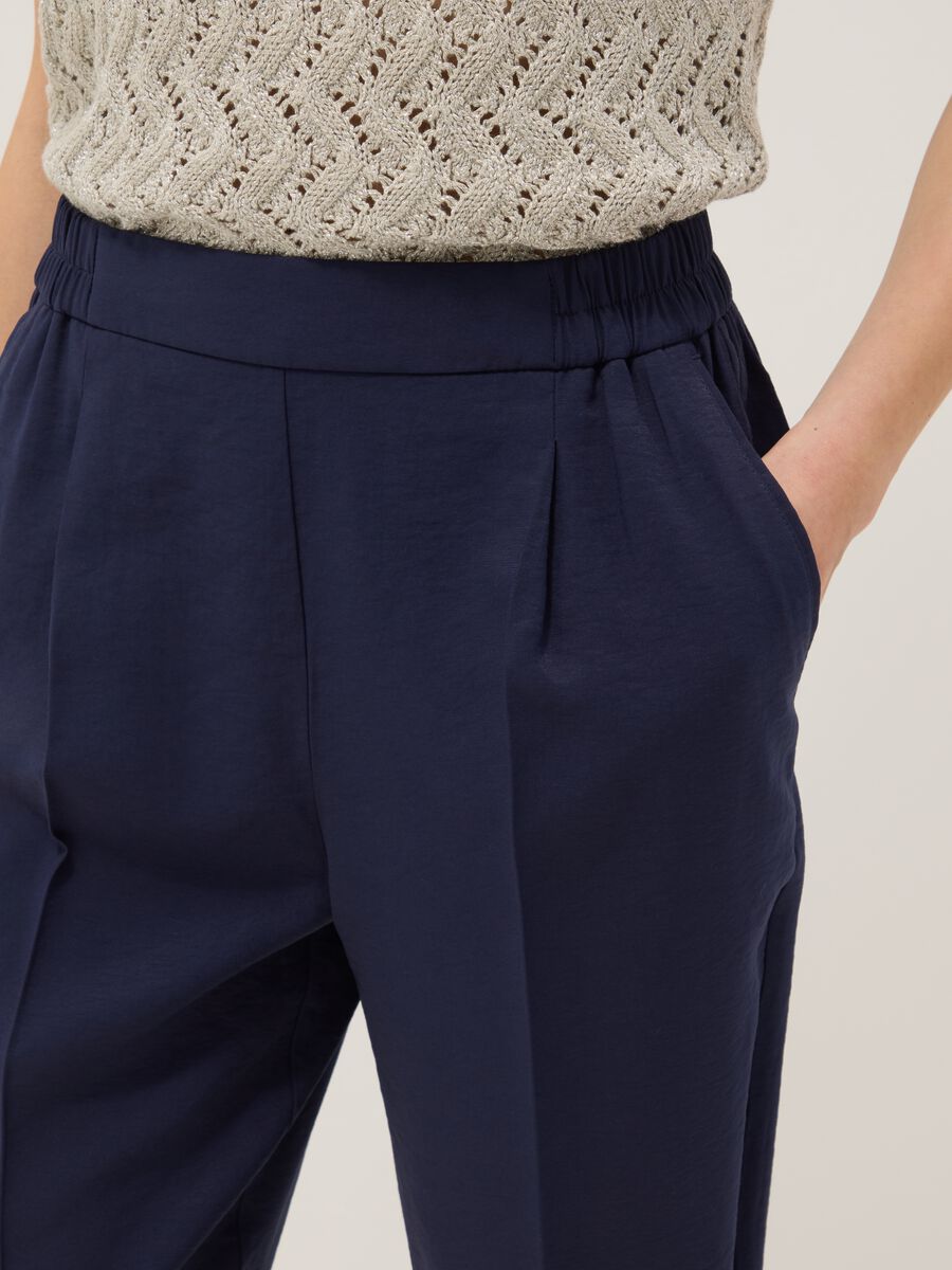 Blue regular fit viscose blend trousers_3