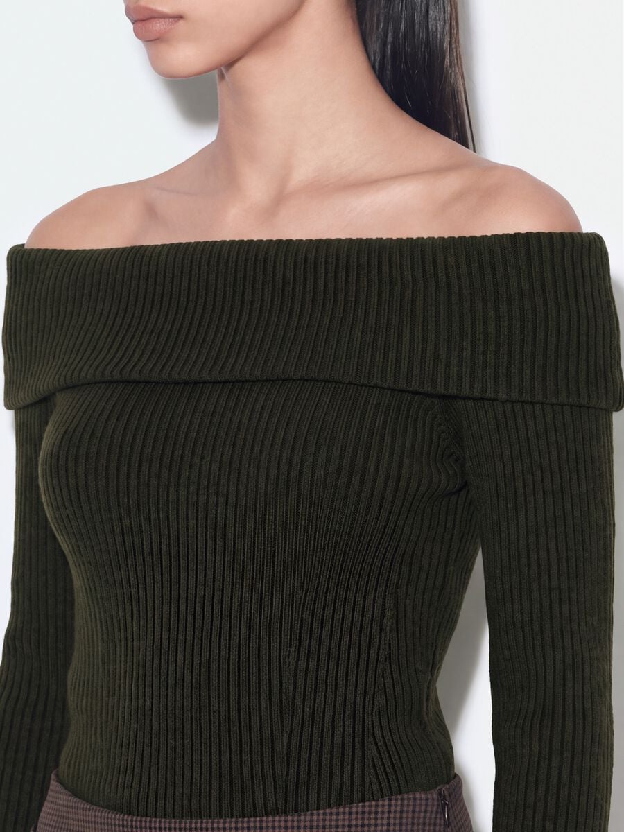 Green fitted stretch-wool boat-neck top_2