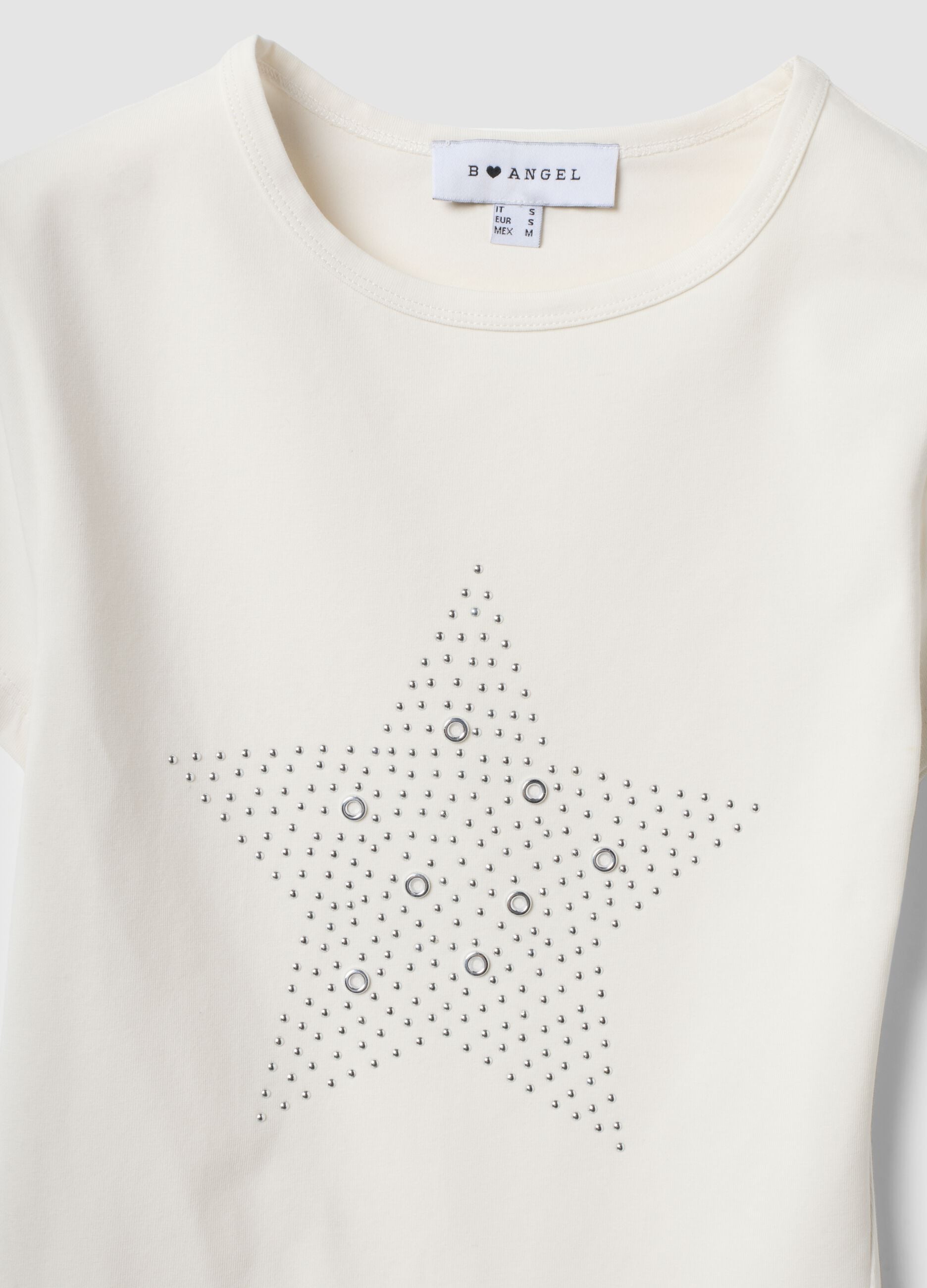 White fitted stretch-cotton T-shirt with rhinestone embellishments