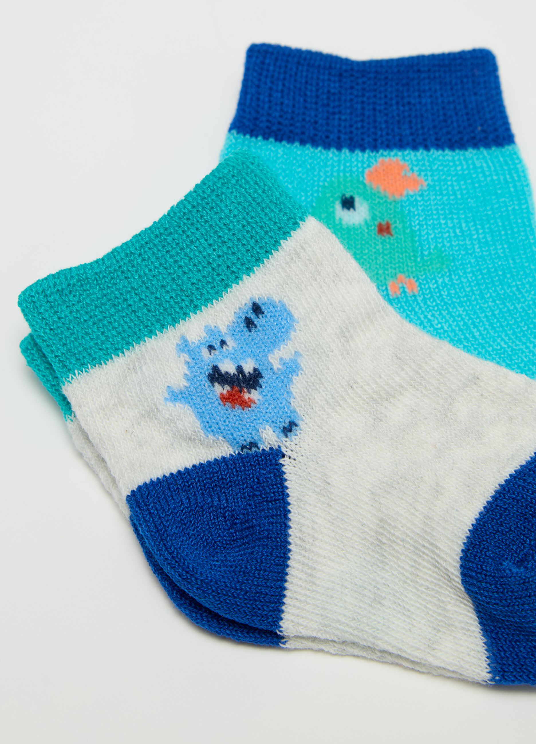 Three-pair pack colourblock socks with animals design