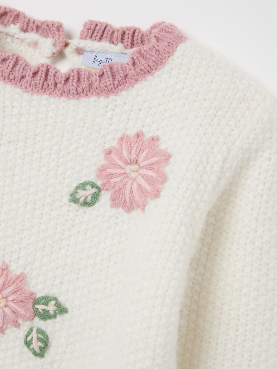 Maglione bianco da bimba regular fit con ricami_2