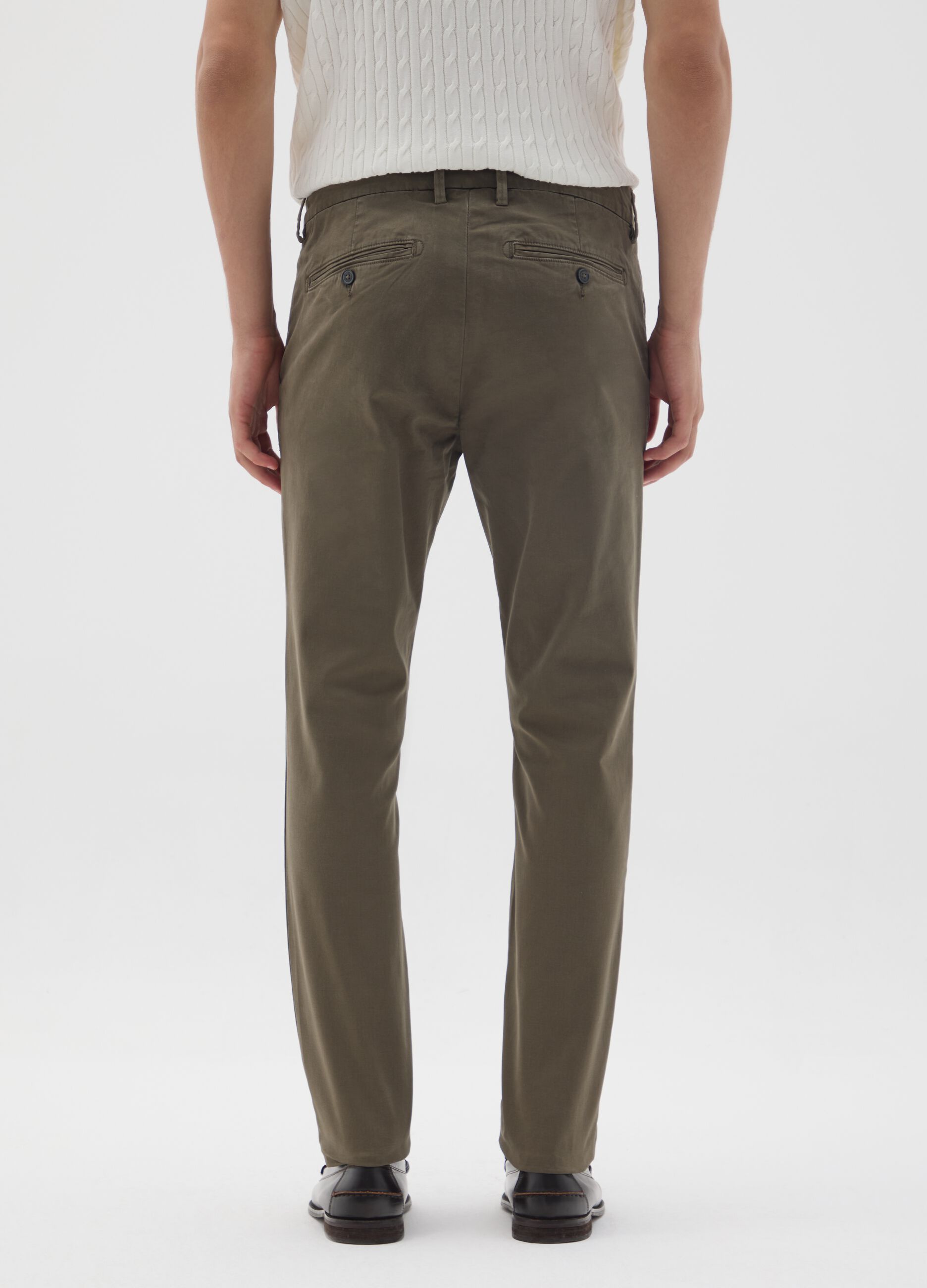 Green Stretch Cotton Regular Fit Trousers