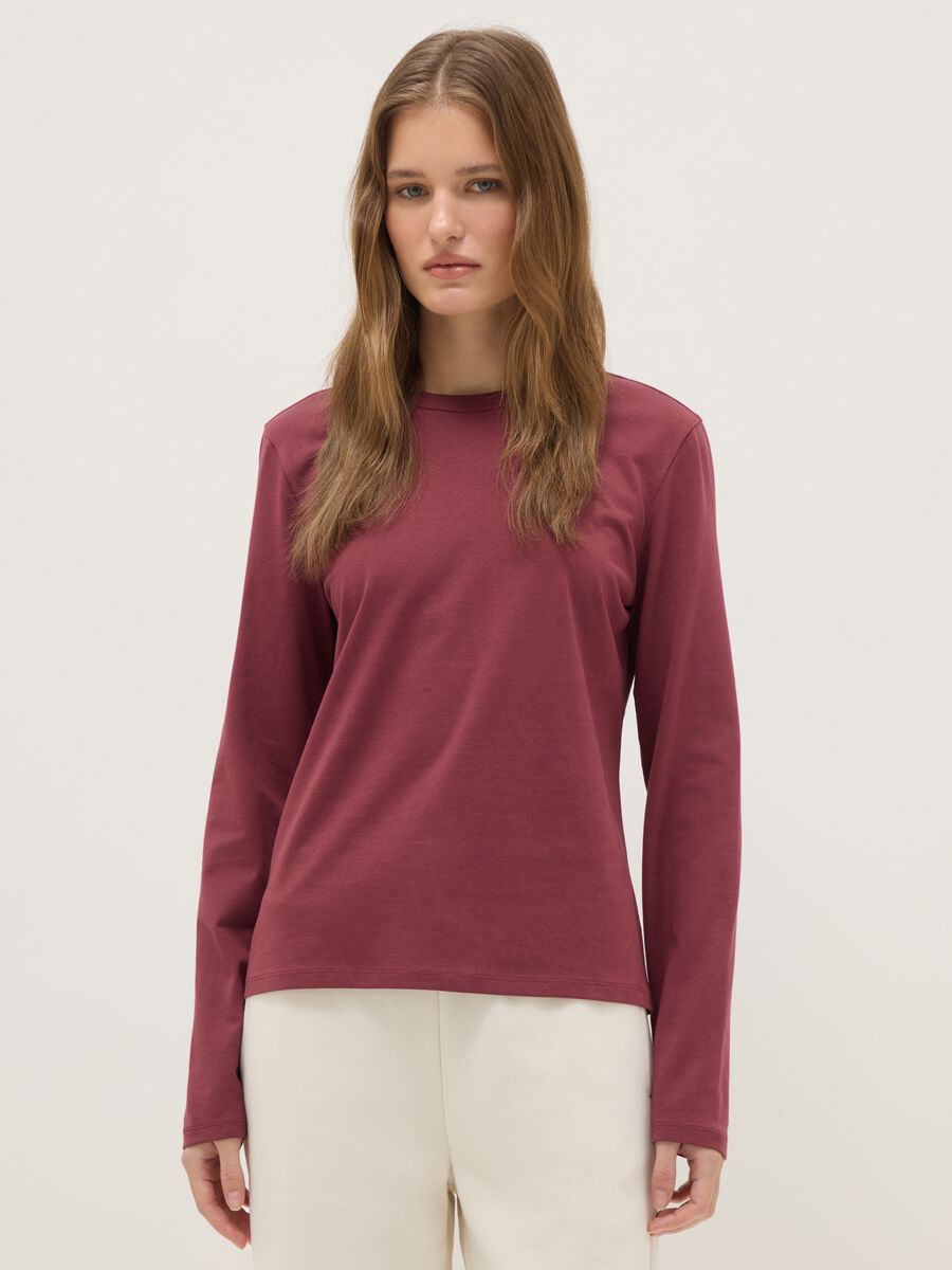 T-shirt rossa a maniche lunghe in puro cotone regular fit_0