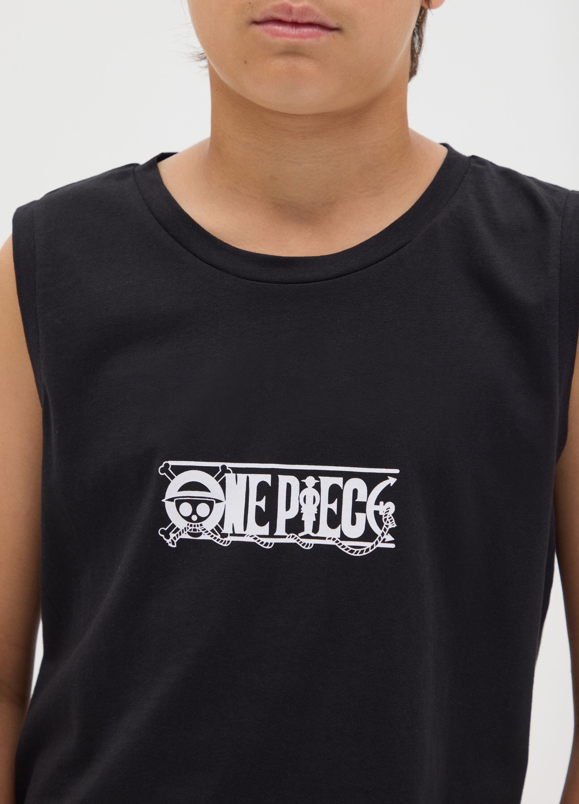 Boys' Sleeveless Black Pure Cotton Regular Fit Top with Print