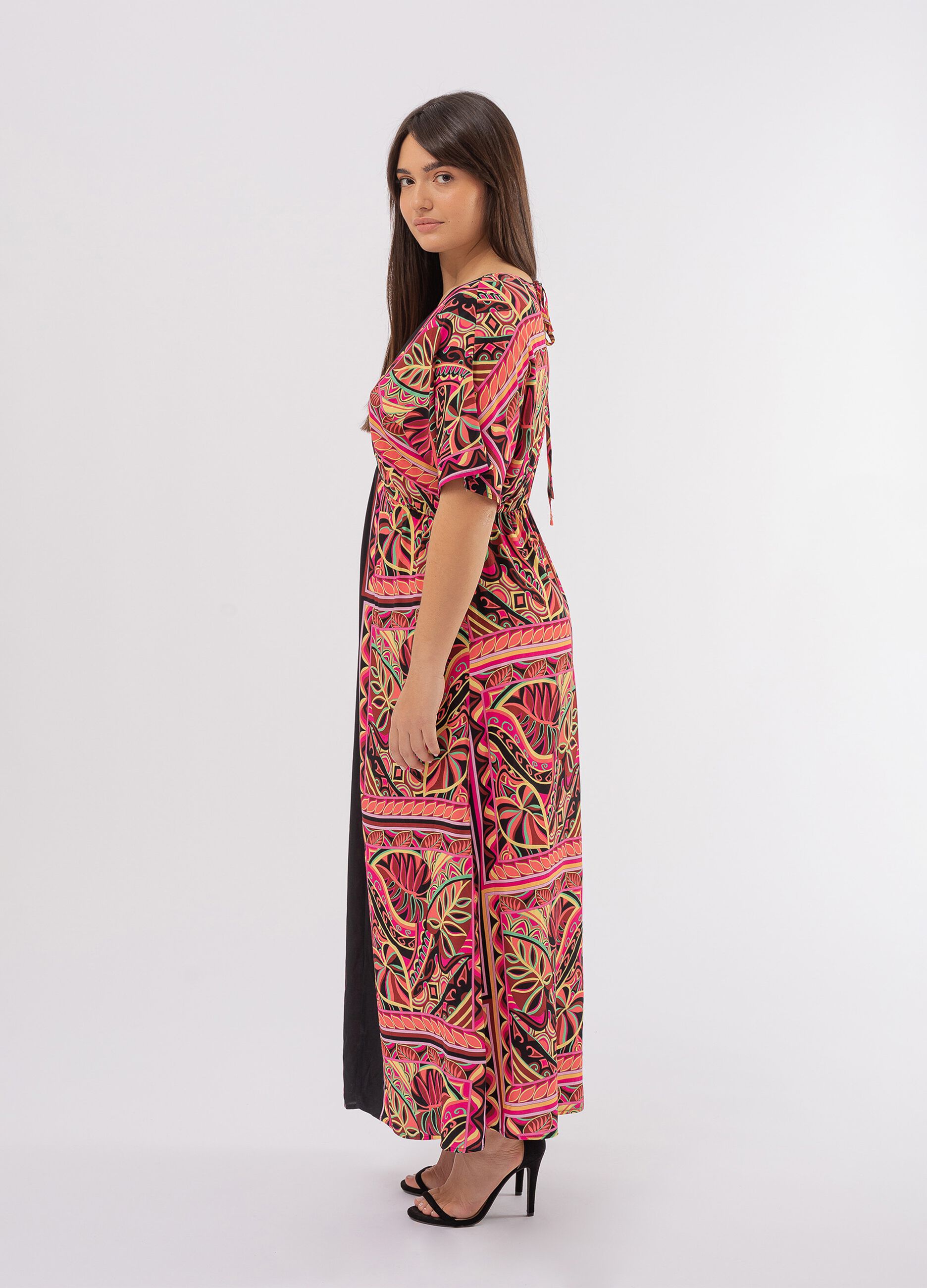 Abito lungo con stampa tropicale Curvy