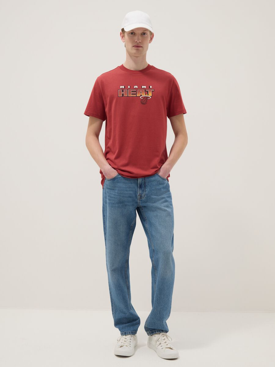 Red pure cotton regular fit T-shirt with Miami Heat print_1