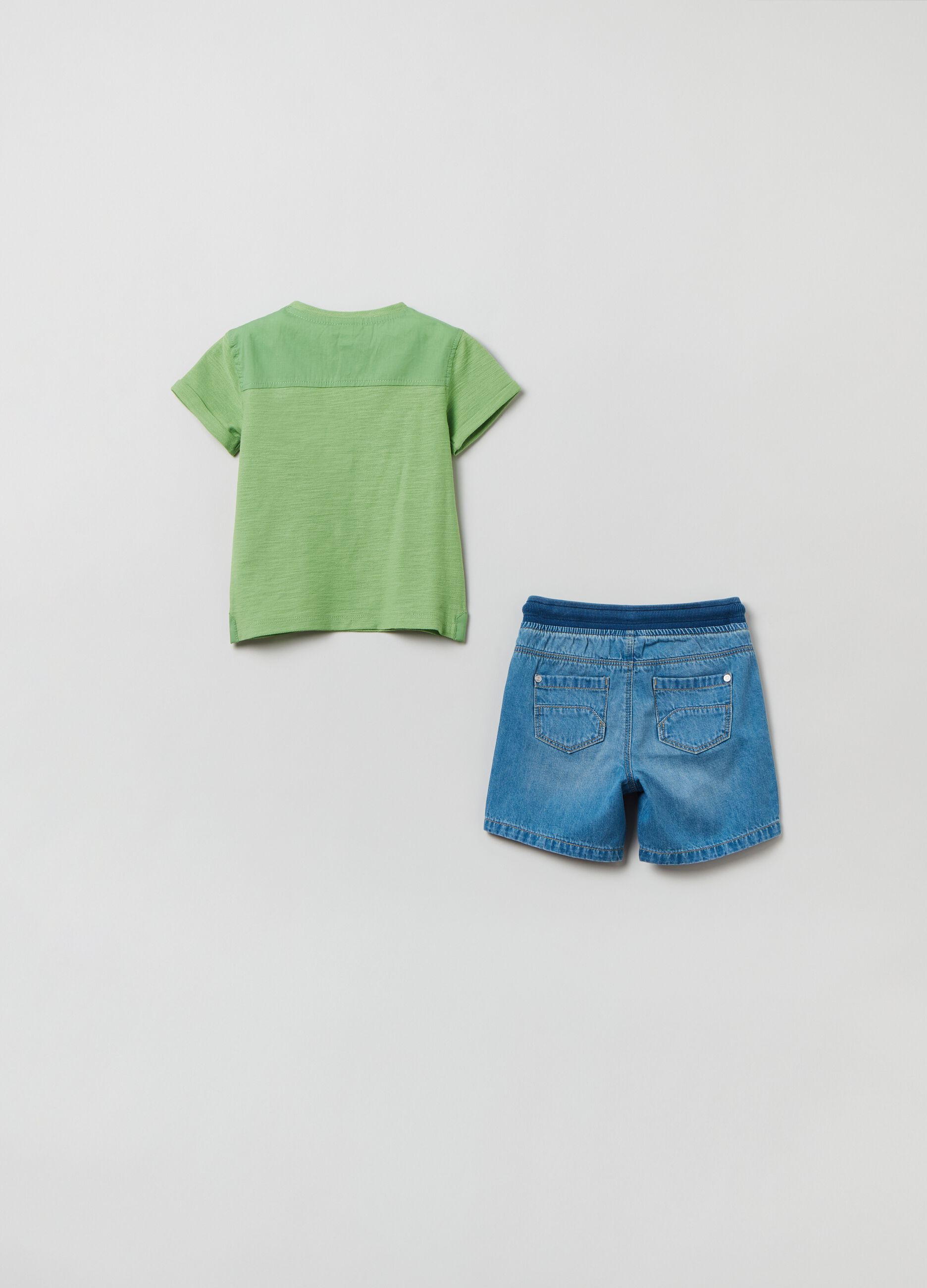 Set t-shirt slub e shorts in denim_1
