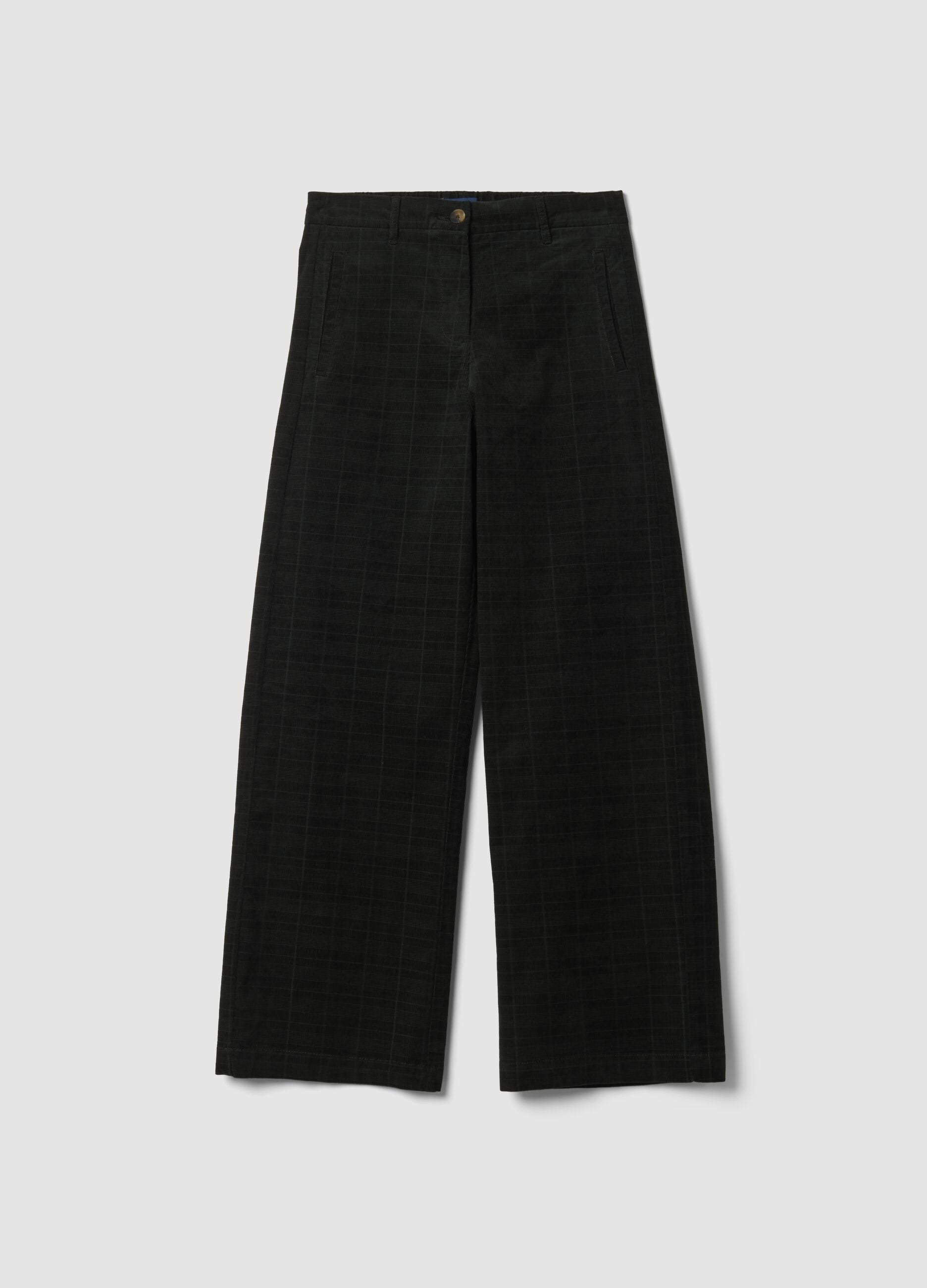 Pantaloni neri wide leg in cotone elasticizzato