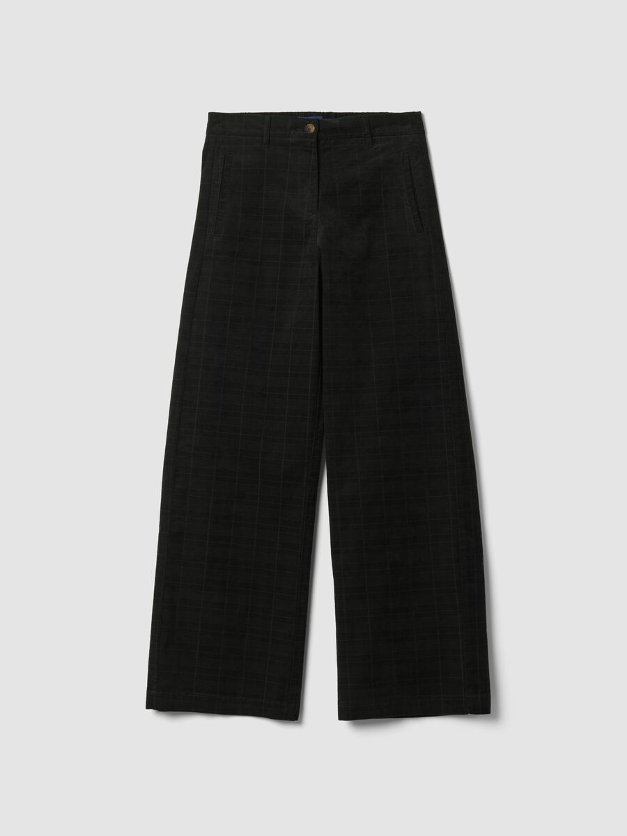 Black wide-leg stretch cotton trousers_0