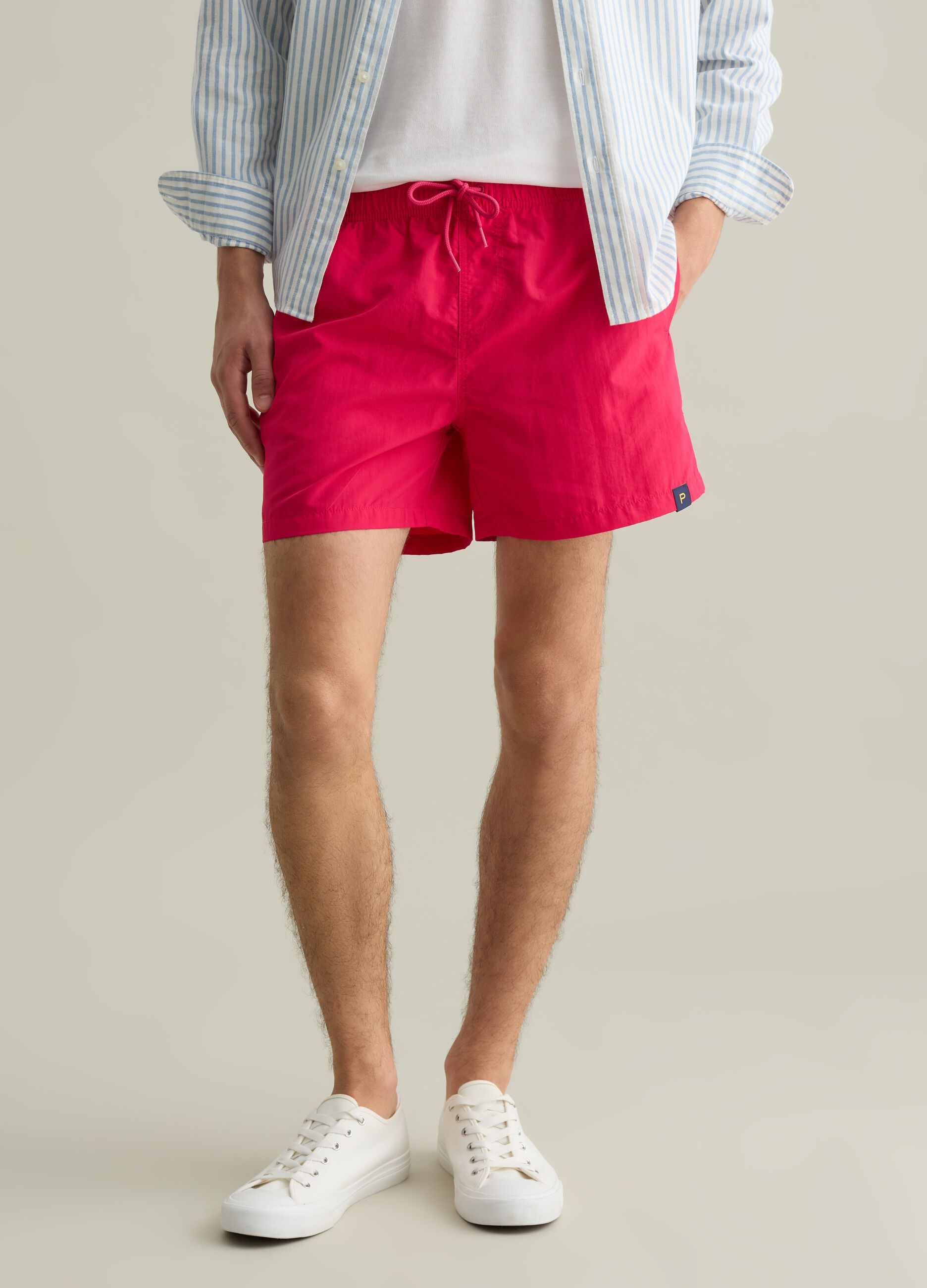 Men’s regular-fit swim boxers in pink blend with elastic waist