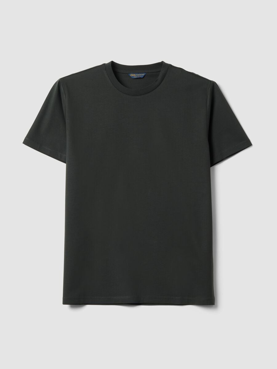 T-shirt grigia in puro cotone mercerizzato a girocollo regular fit_0