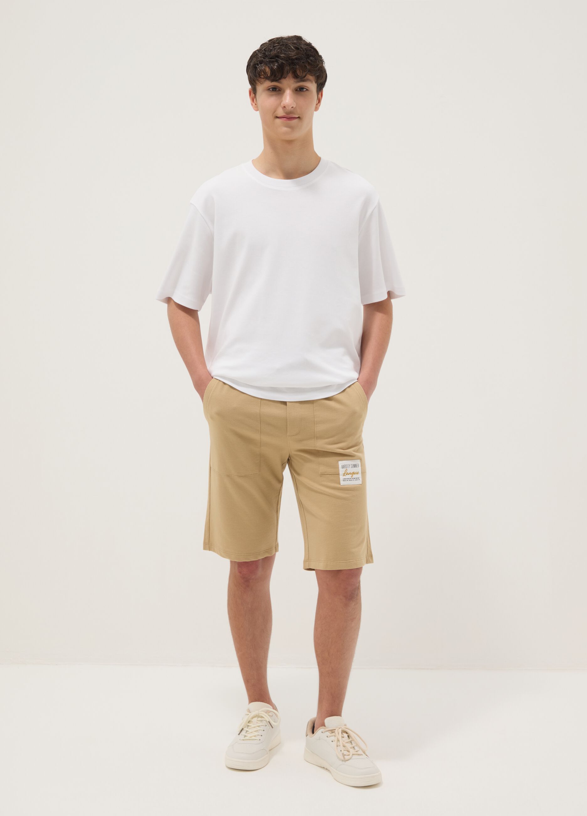 Boy's beige pure cotton shorts regular fit
