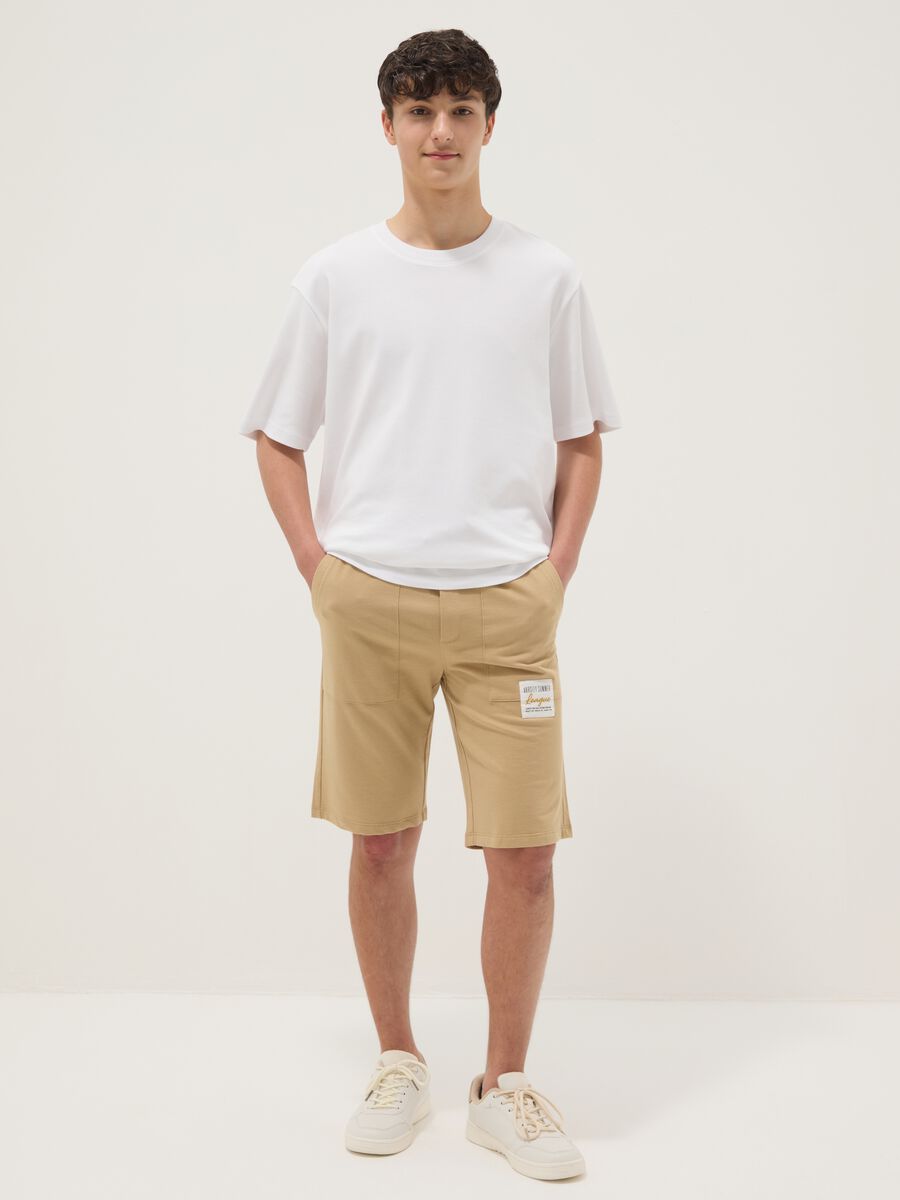 Boy's beige pure cotton shorts regular fit_0