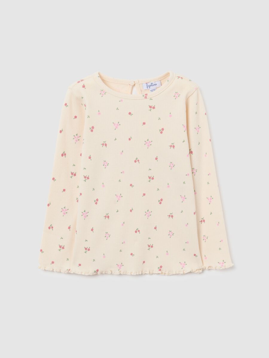 Girls' beige regular fit cotton T-shirt_0