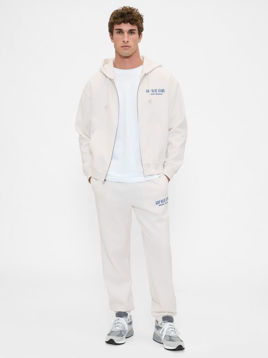 Beige jogger trousers in cotton and polyester blend_0