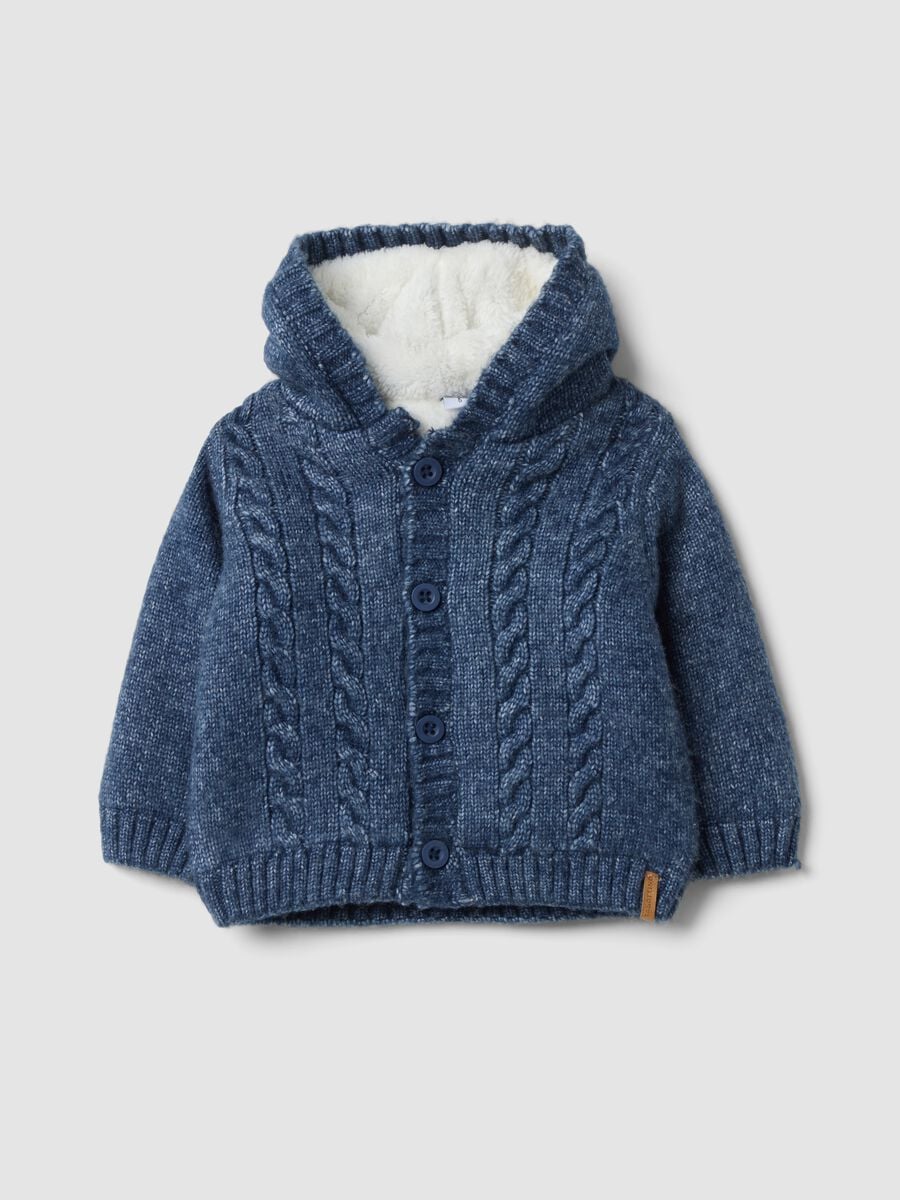 Blue m&eacute;lange hooded jacket with teddy-effect lining_0