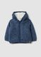 Blue m&eacute;lange hooded jacket with teddy-effect lining_0