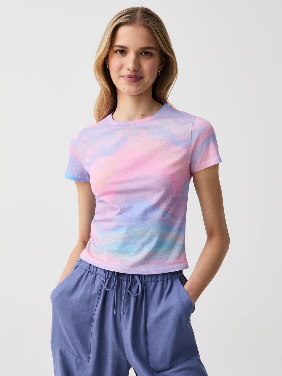 Cotton T-shirt with tie-dye pattern_0