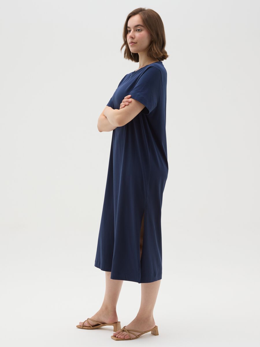 Women's long blue cotton dress, regular fit_1