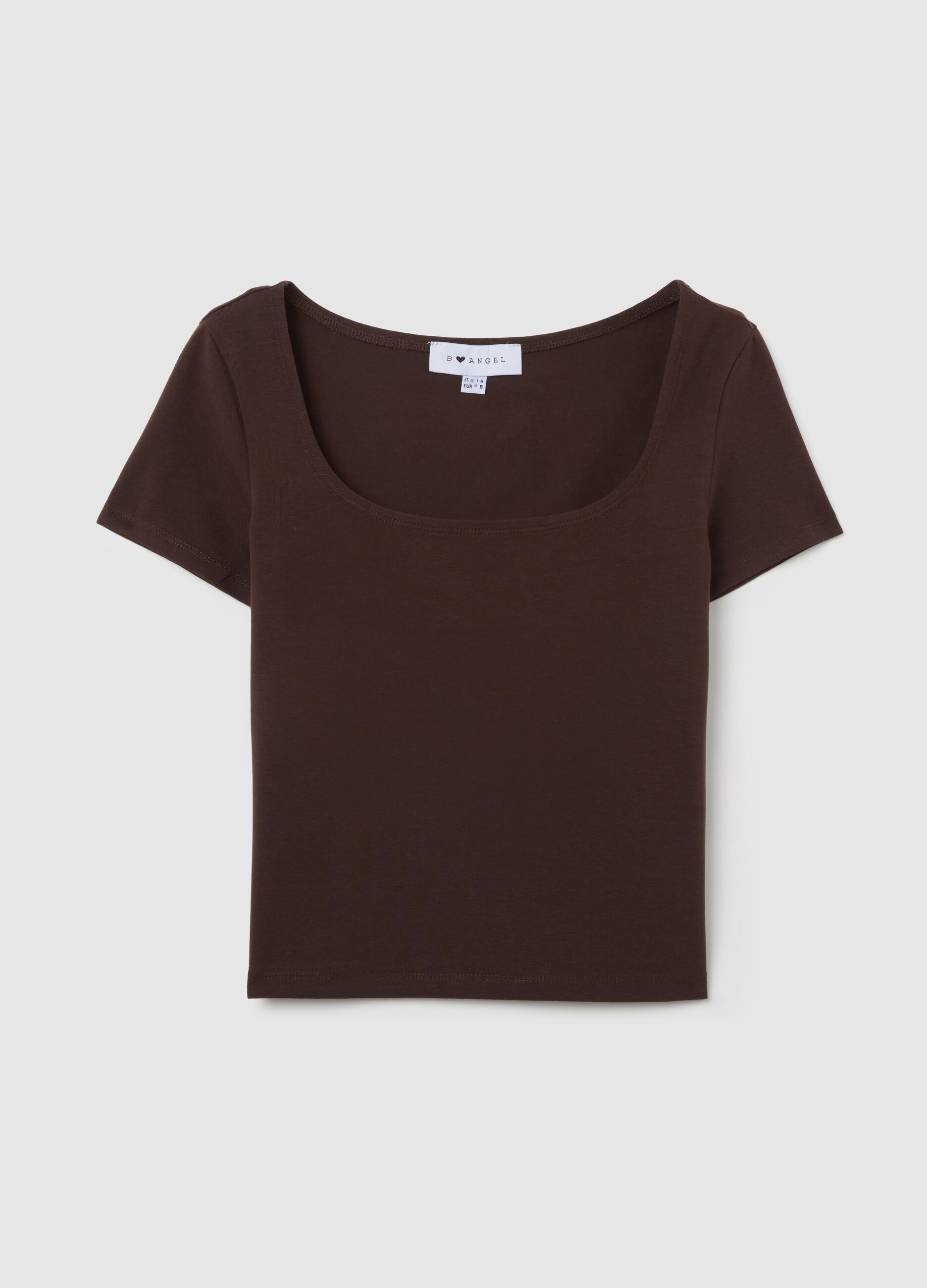 T-shirt da donna in cotone elasticizzato marrone slim fit