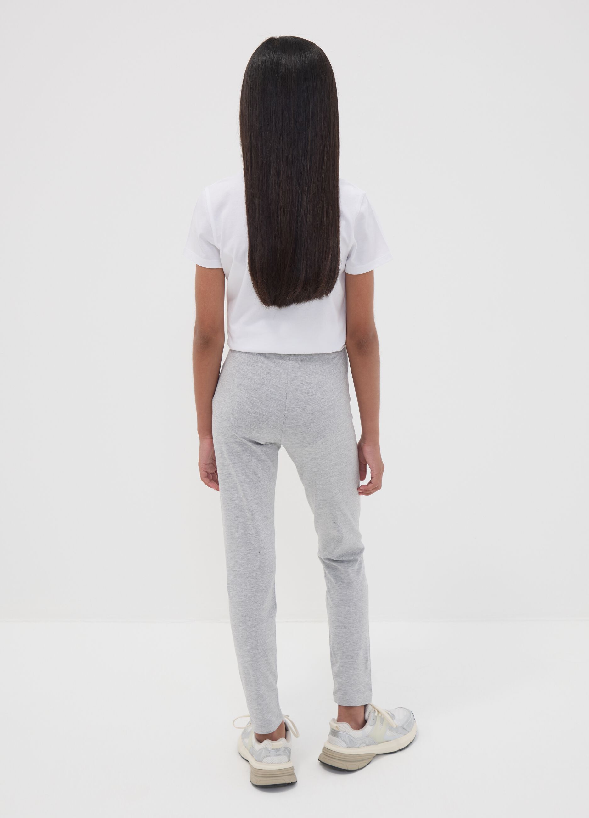 Girls&rsquo; grey skinny leggings in stretch organic cotton blend