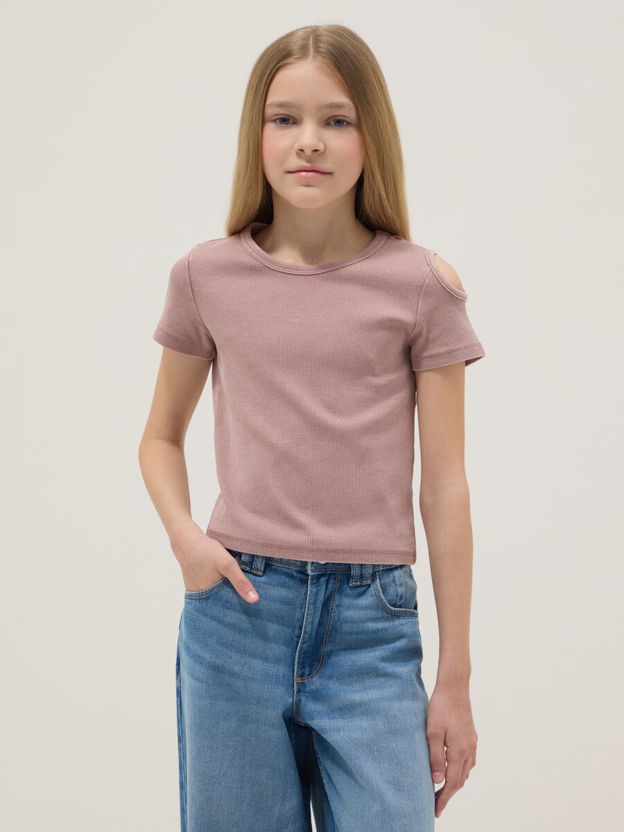 Short-sleeved pink stretch cotton t-shirt_0