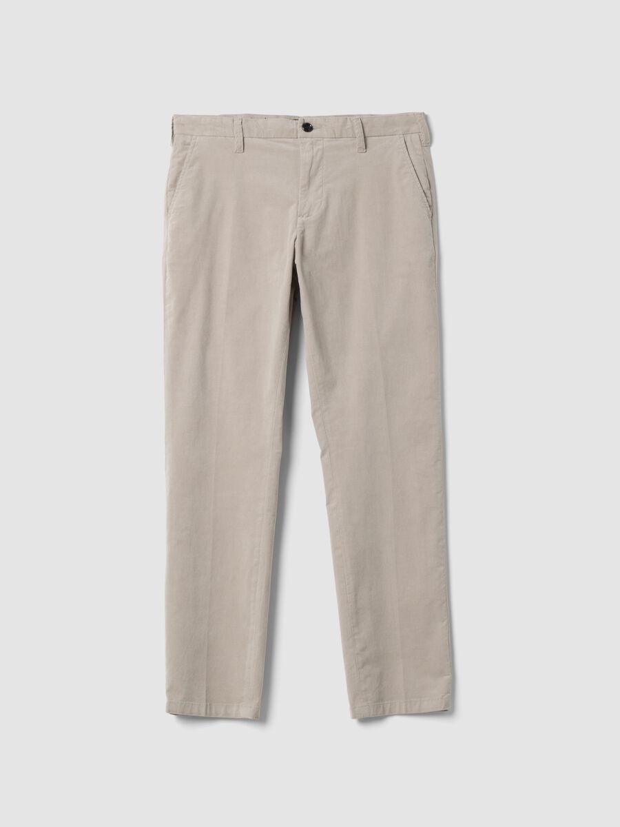 Grey ribbed regular-fit stretch-cotton chino trousers_0
