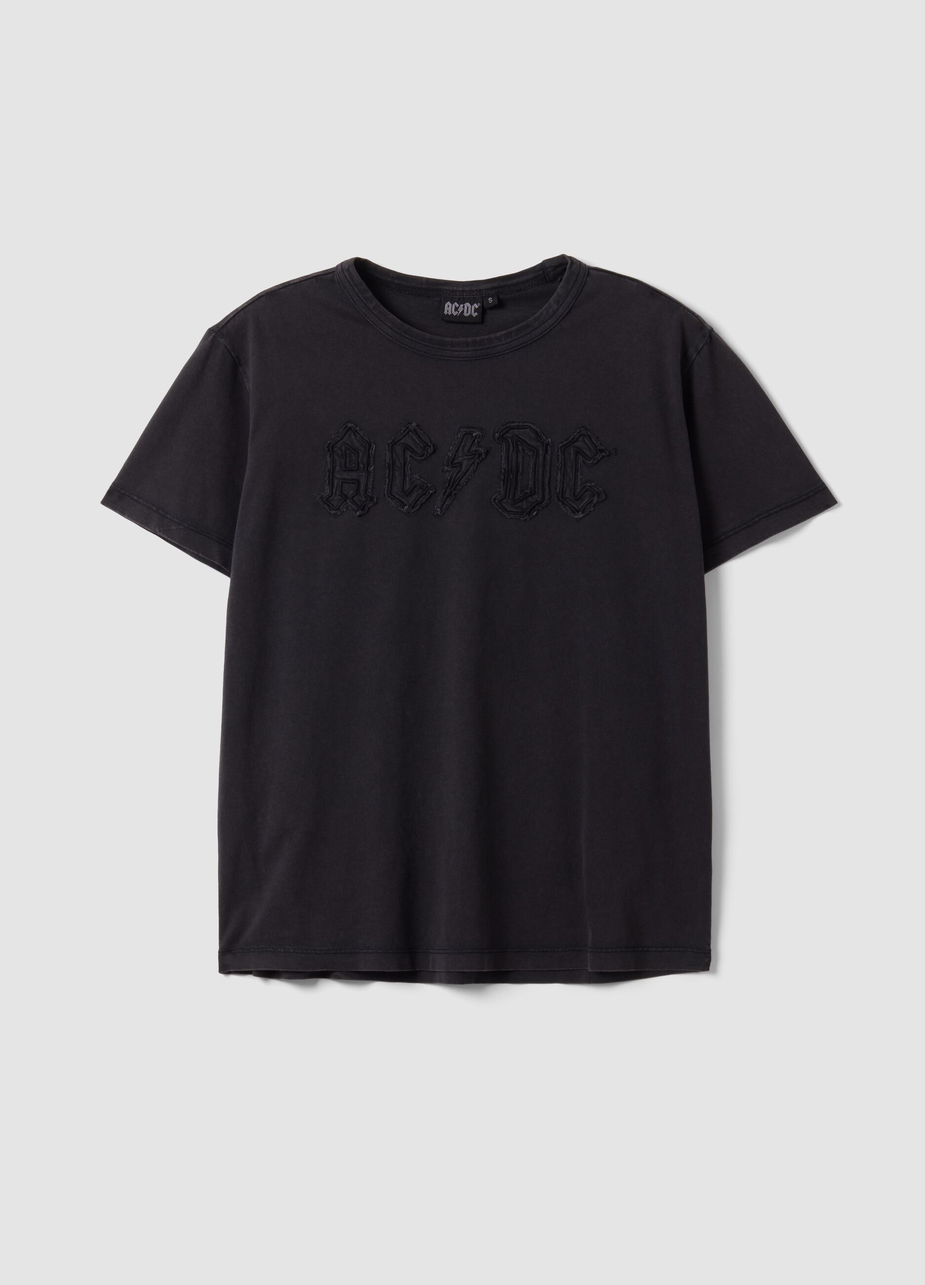 Grey pure cotton regular-fit T-shirt with AC/DC print