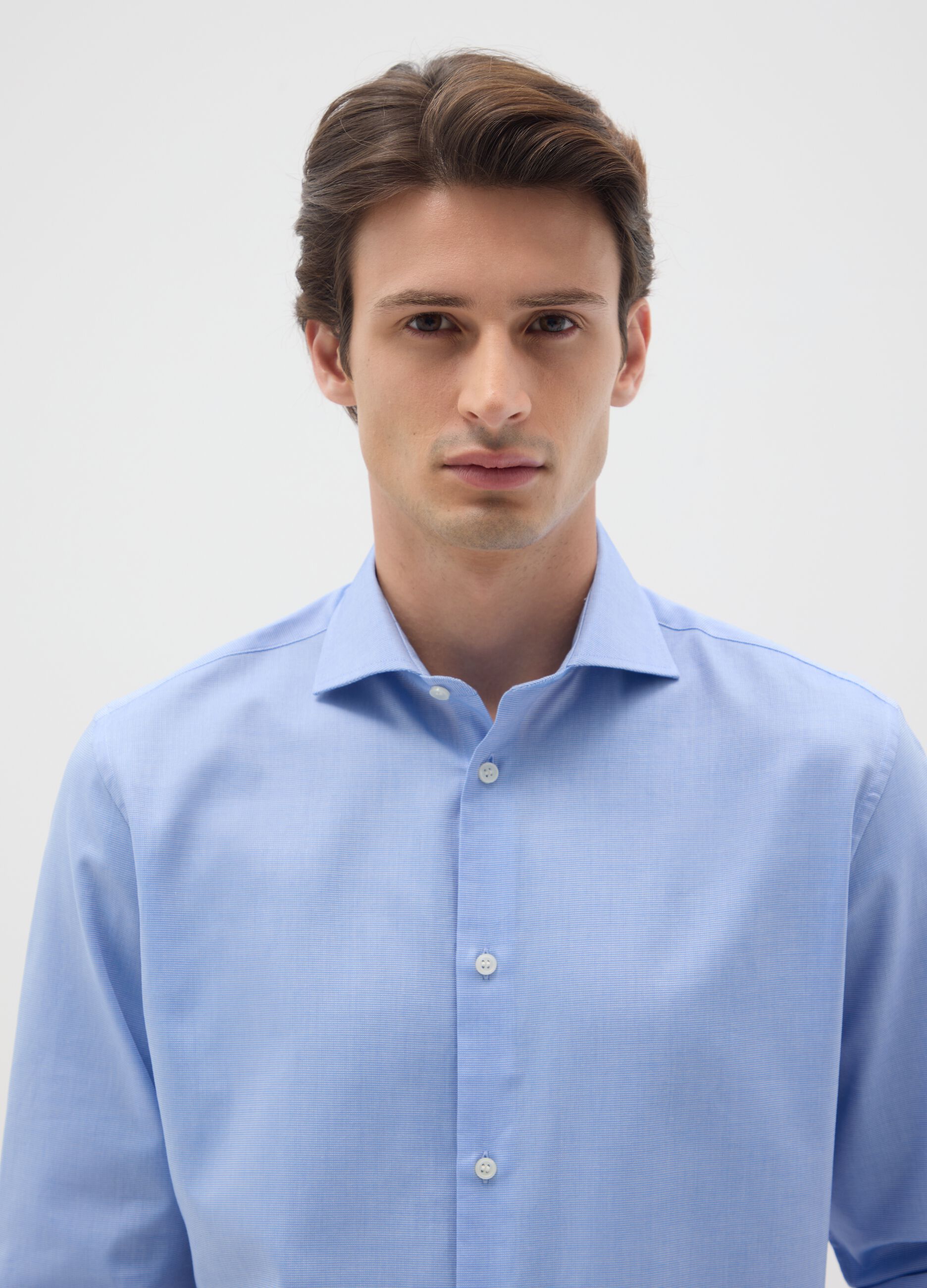 Men's blue pure cotton shirt easy iron