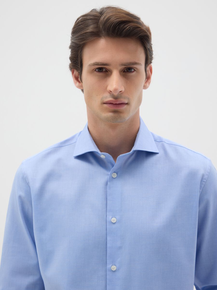 Camicia da uomo in puro cotone azzurra easy iron_2