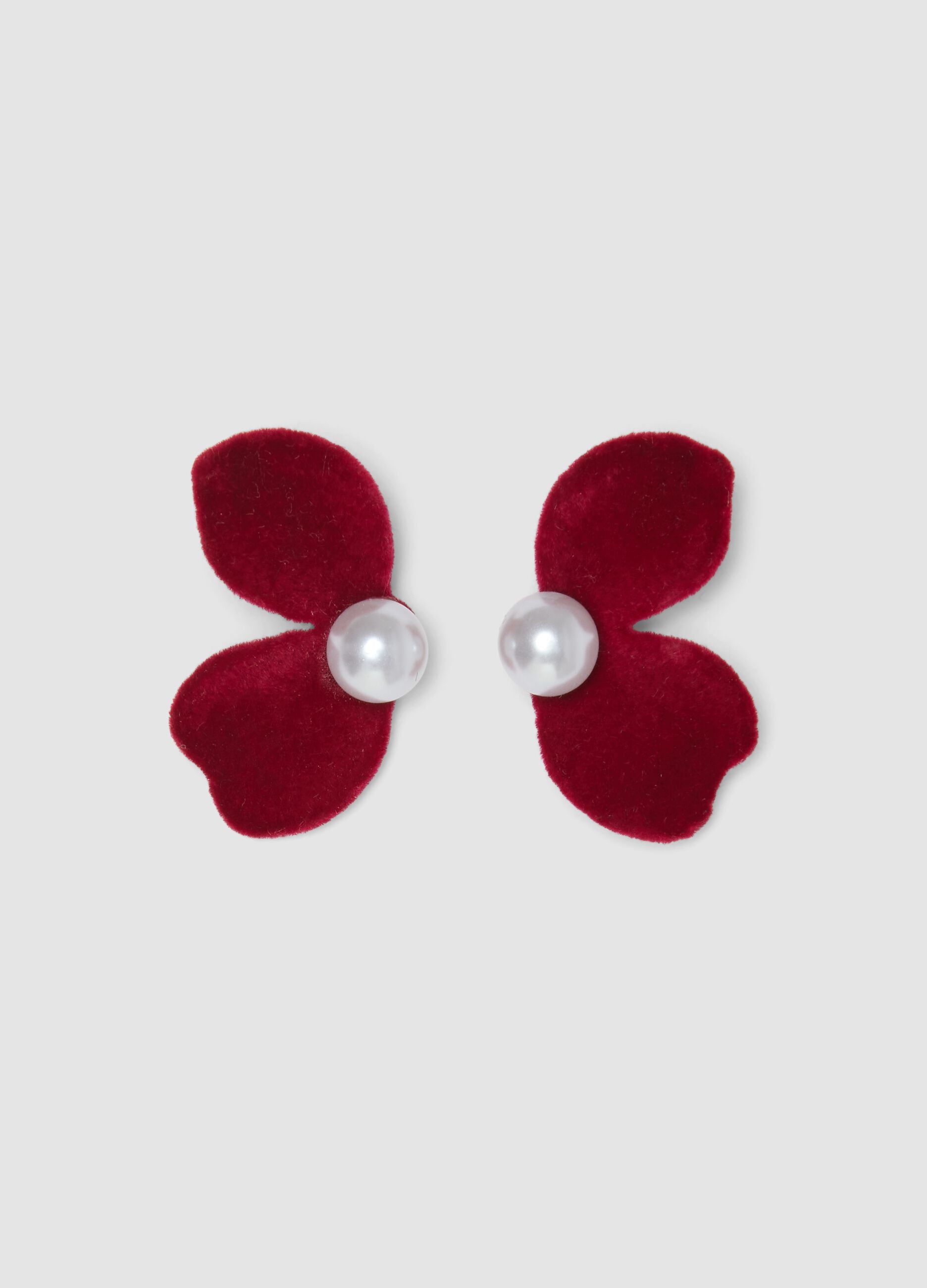 Red Flower Earrings with Pearl