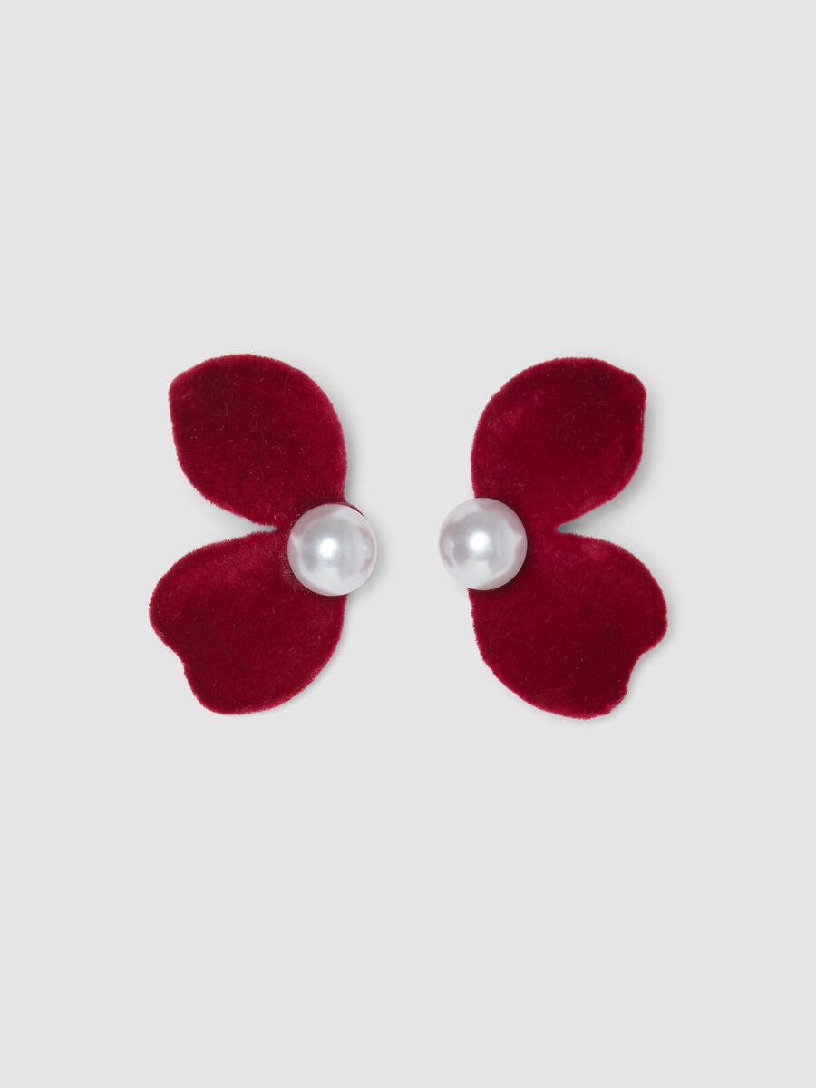 Red Flower Earrings with Pearl_0