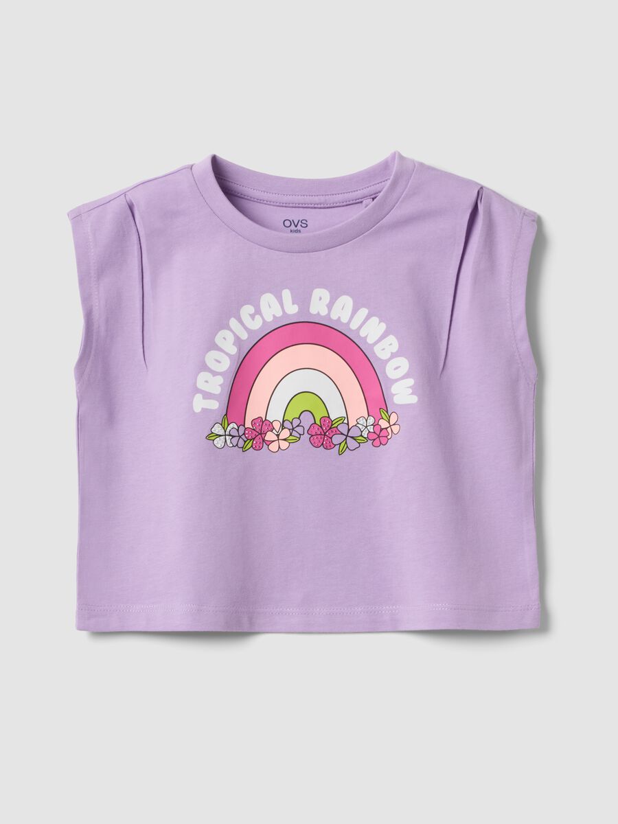Purple cotton tank top with rainbow print_0