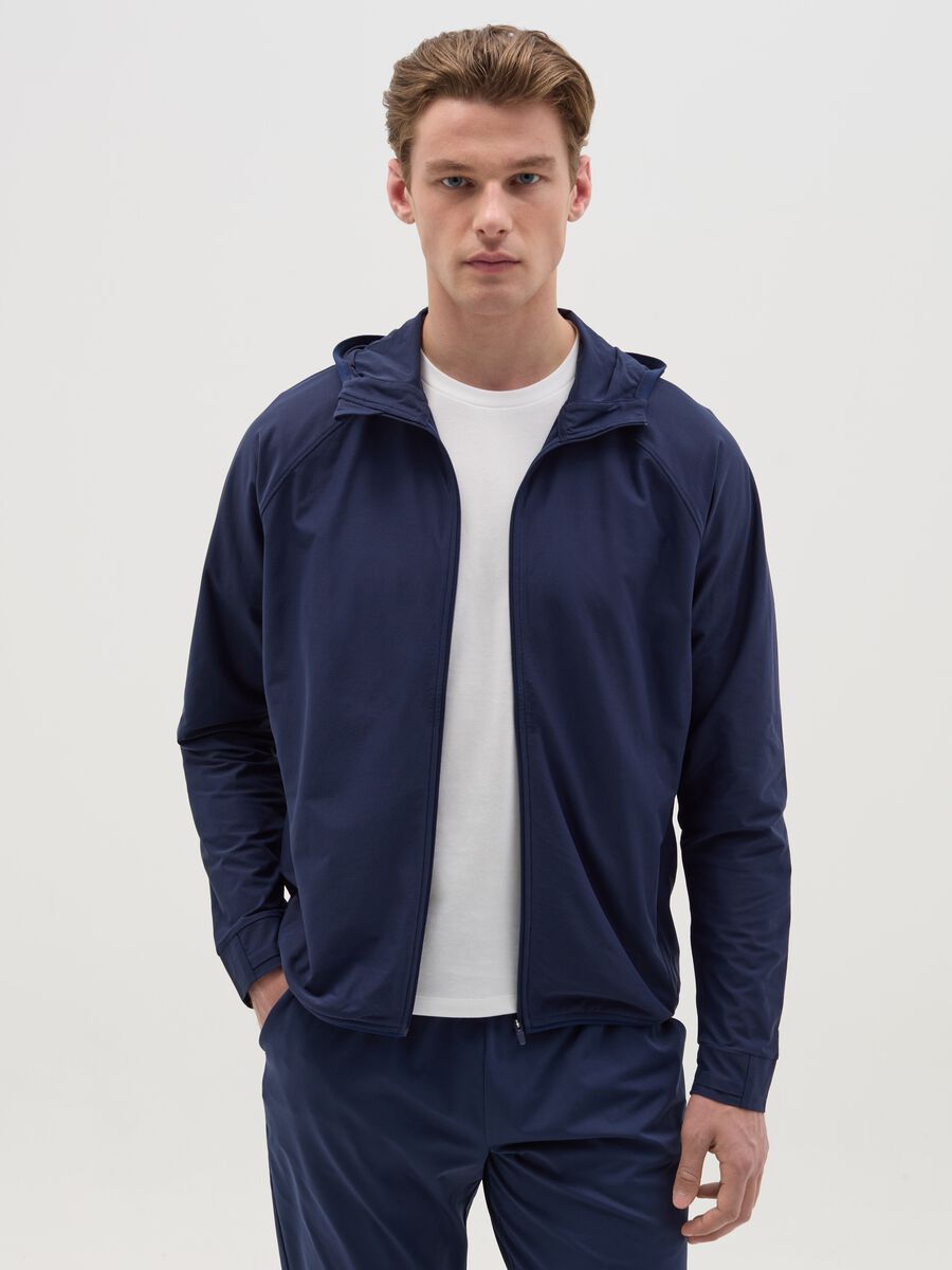 Full-zip sweatshirt in technical fabric with hood_0