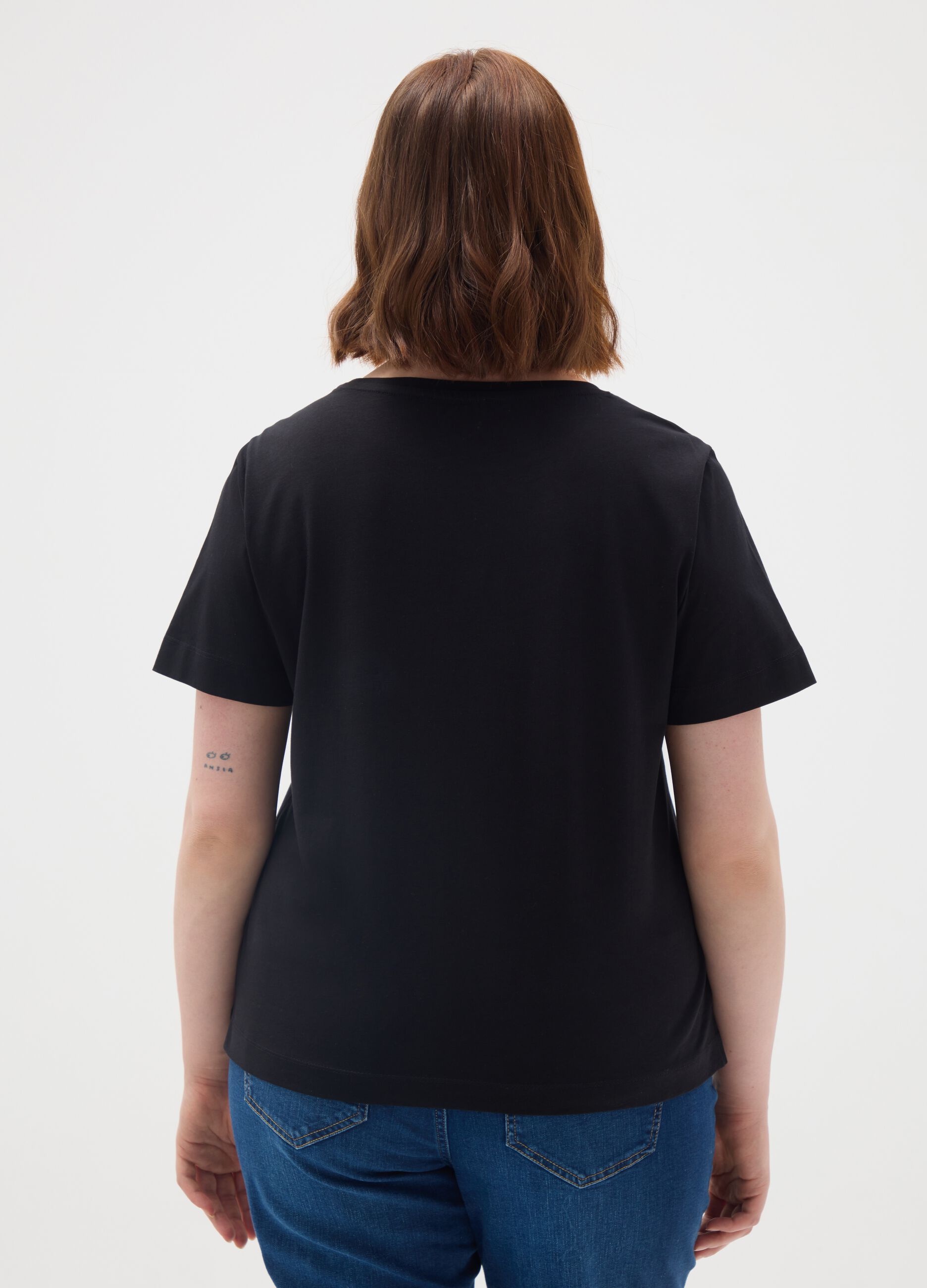 Women's black pure cotton T-shirt