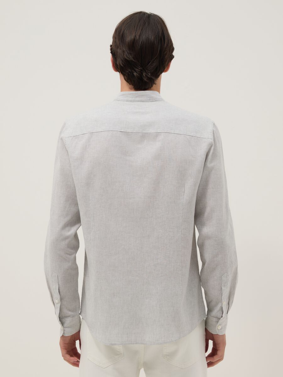 Multicolour striped shirt with mandarin collar in linen-cotton blend regular fit_3