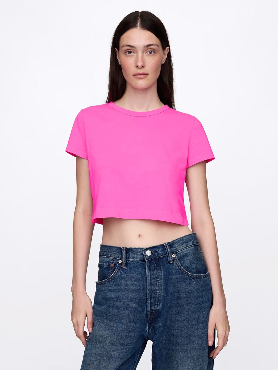 Pink cropped T-shirt in cotton_0