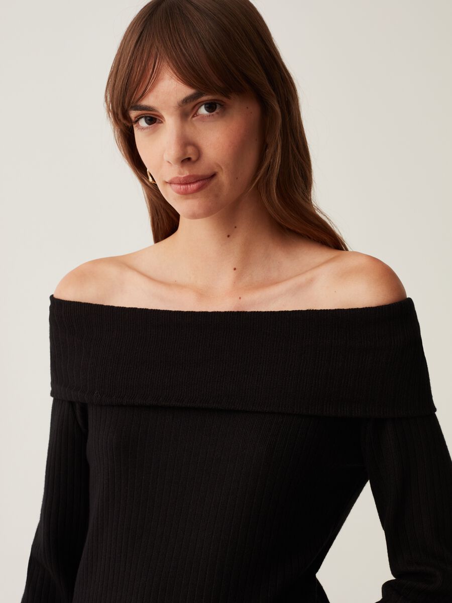 Flat ribbed T-shirt with drop shoulders_0