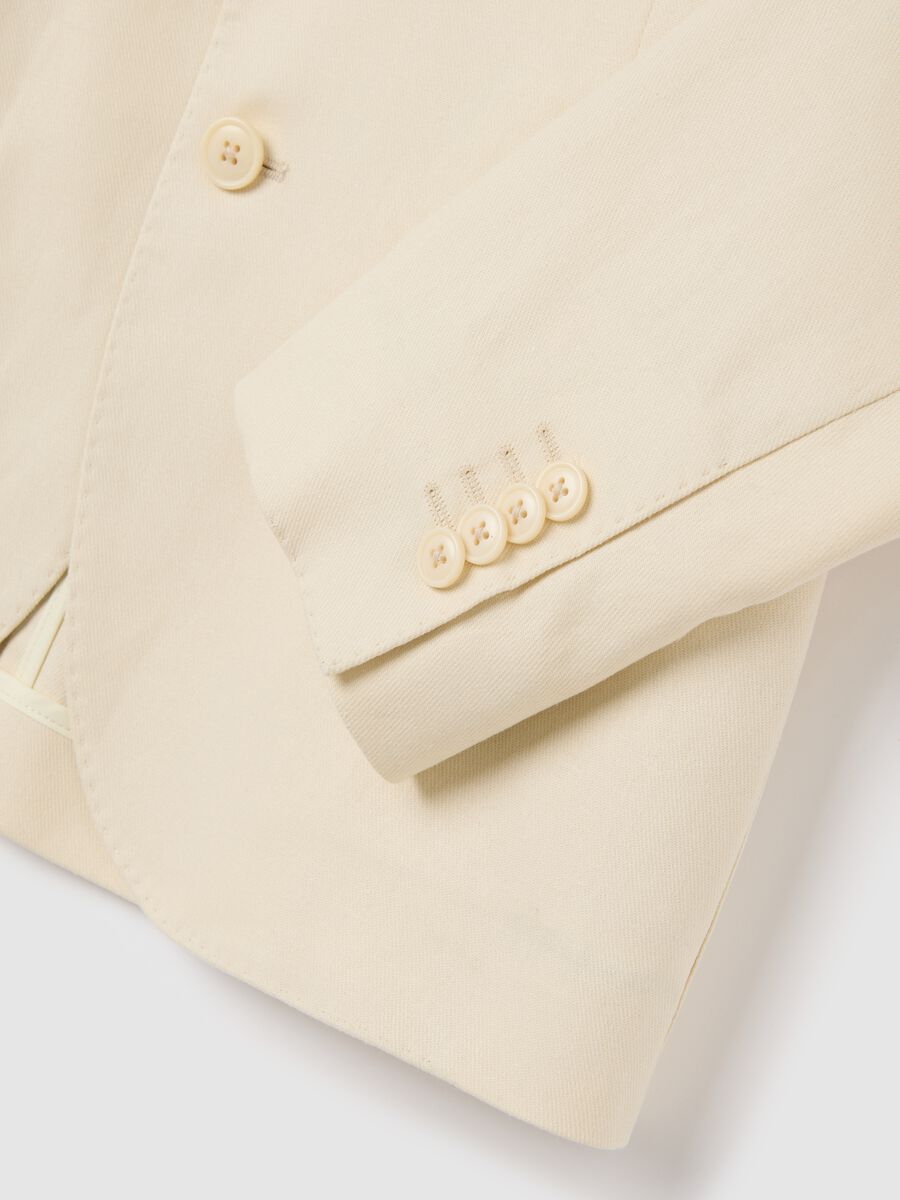 Men's Beige Slim Fit Linen Blend Blazer with Buttons_5