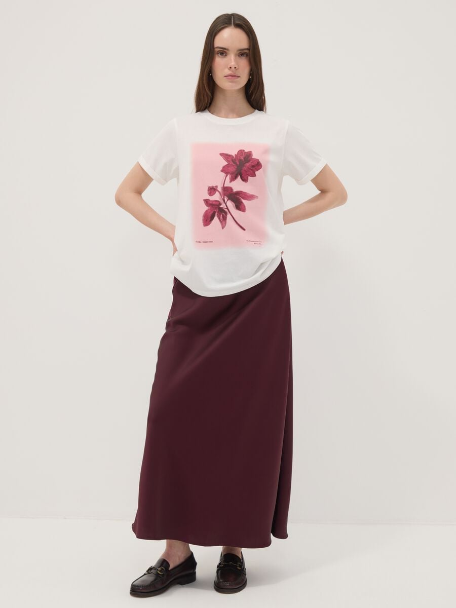 White pure cotton crew-neck T-shirt with floral print, regular fit_2