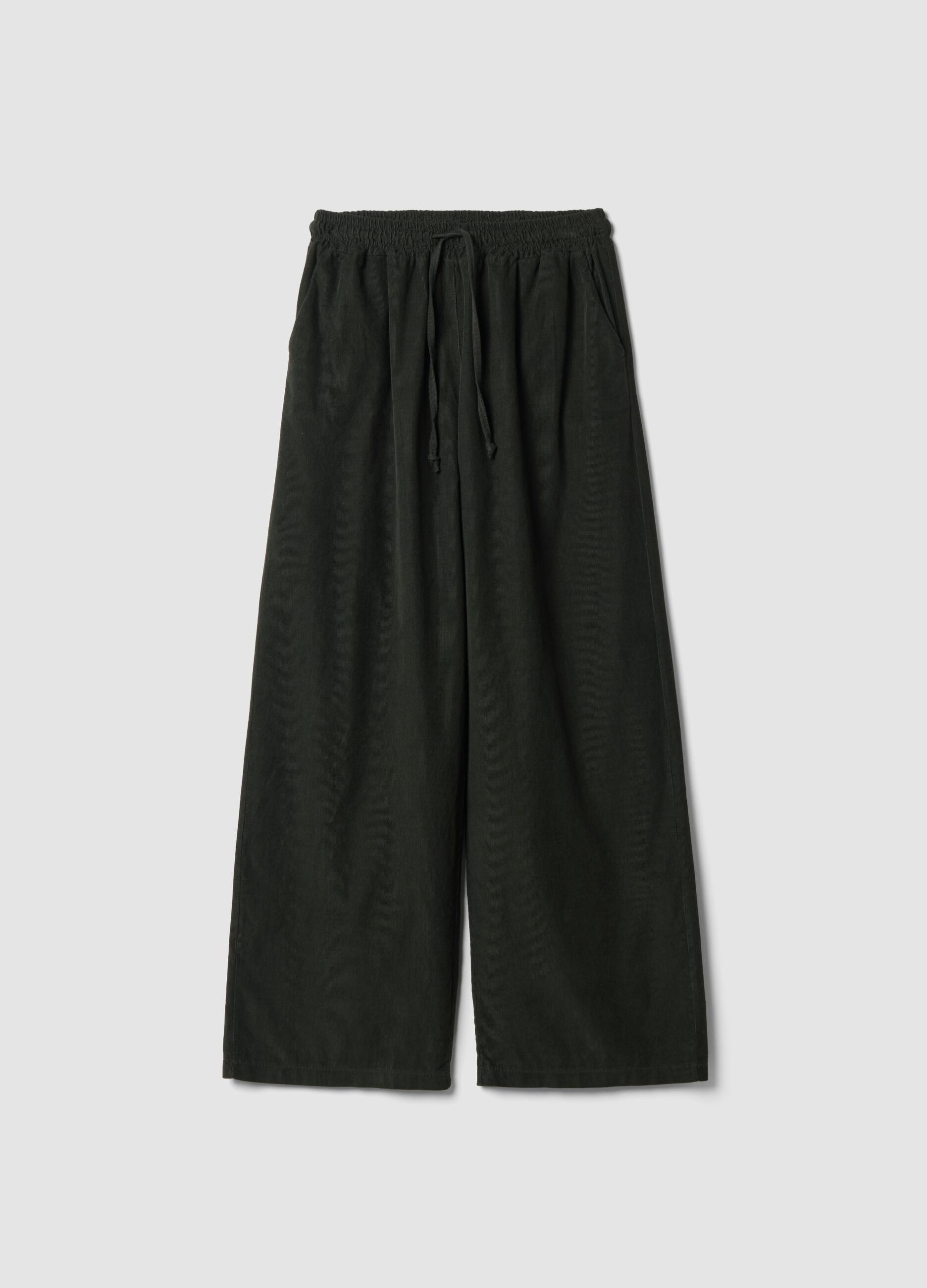 Green pure cotton regular-fit trousers