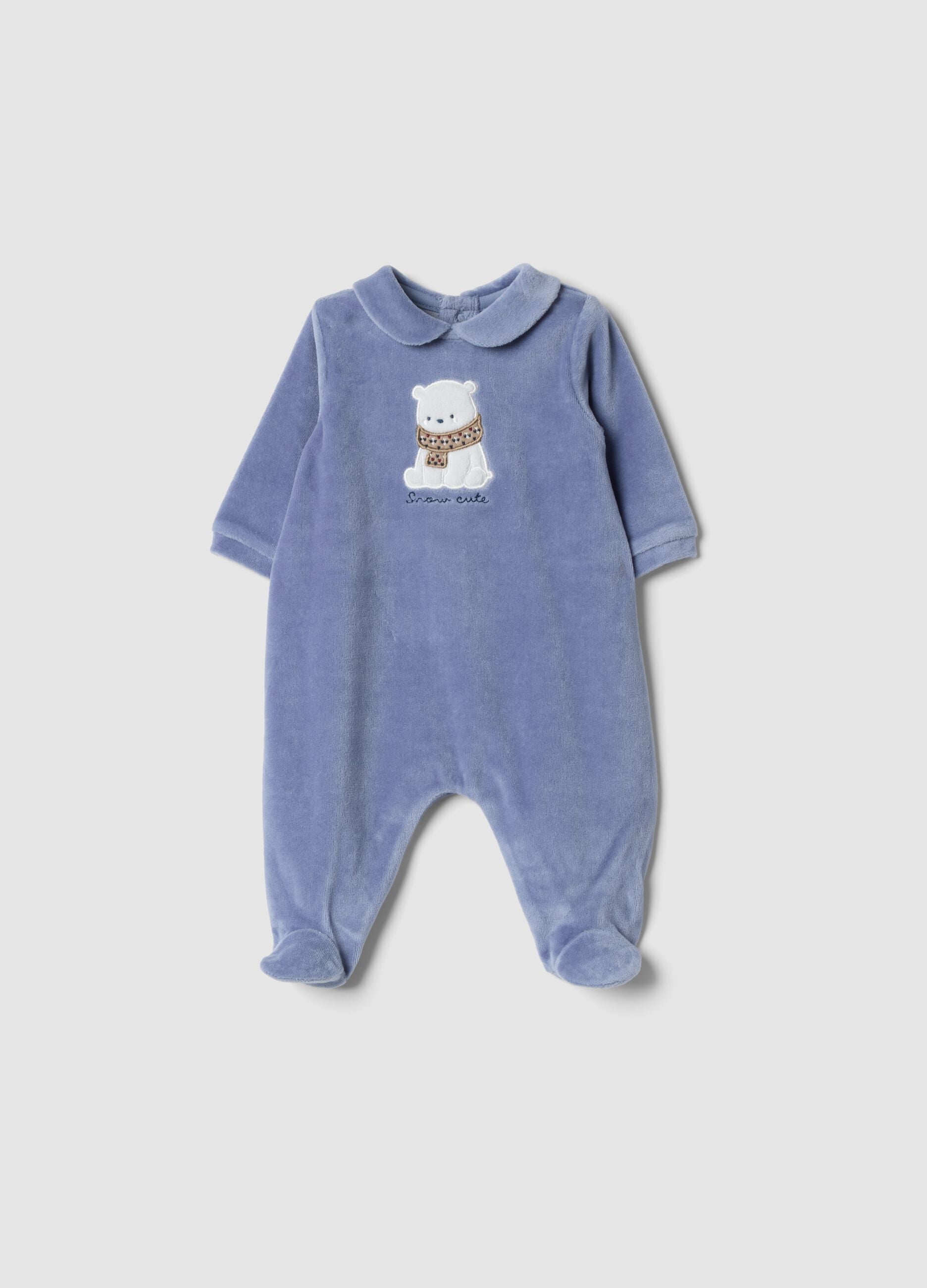 Tutina azzurra in misto cotone organico con colletto