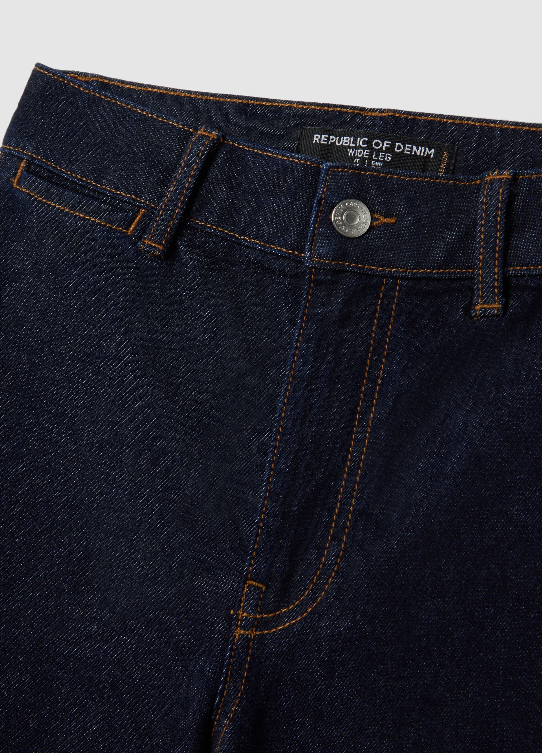 Wide leg stretch denim jeans in blue cotton